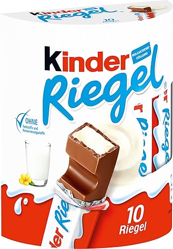 Kinder Riegel - 10 Einzelriegel, einzeln verpackte Schokoriegel, zartschmelzende Vollmilchschokolade mit Milchcremefüllung, ohne Farb- und Konservierungsstoffe, 210g - Schokolade - 10 Stück (1er Pack)