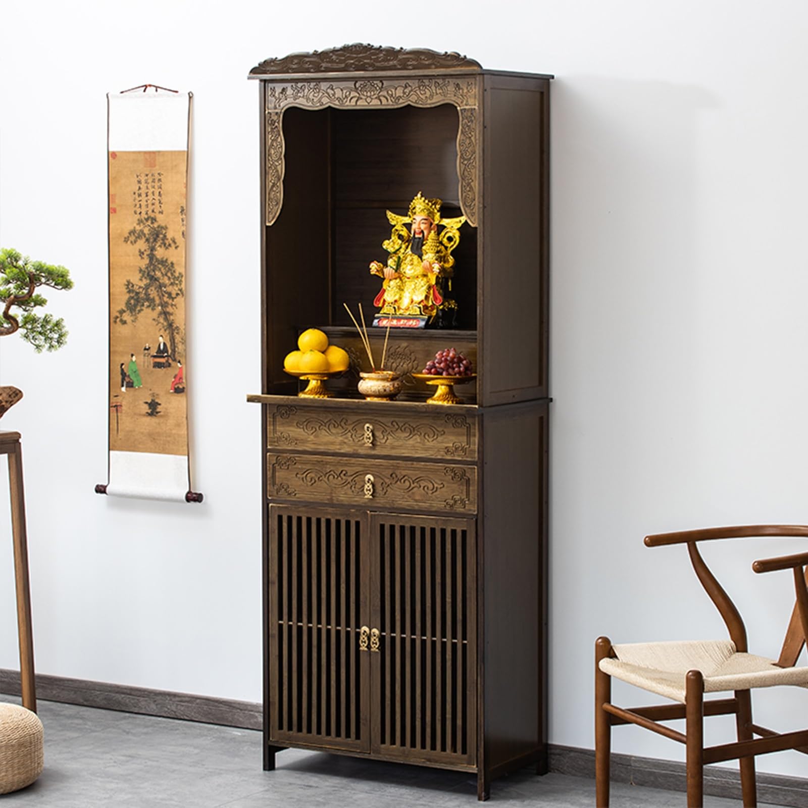 Niche décorative pour Bouddha et meuble d'autel traditionnel en bois