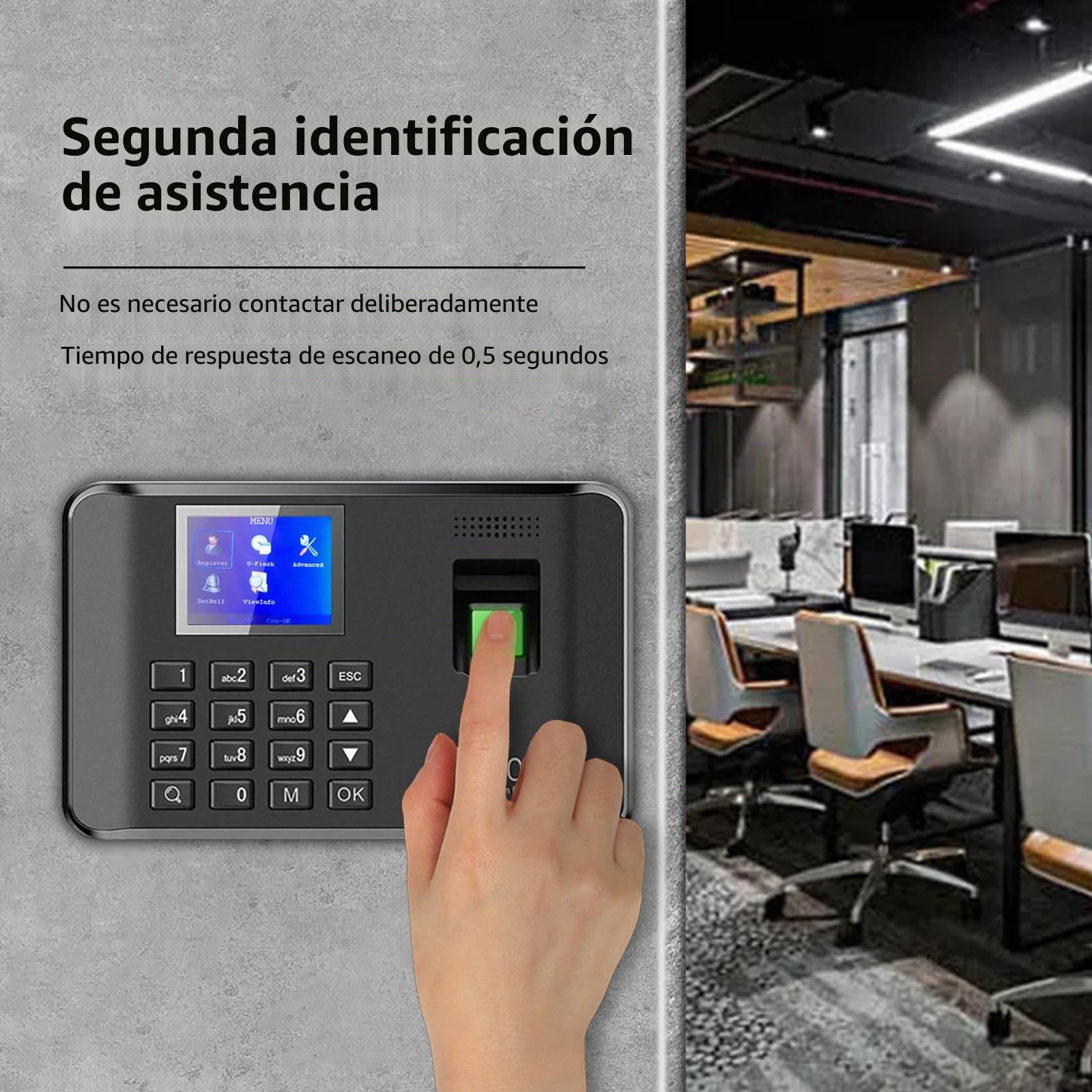 WEELIAO Máquina de Tiempo de Asistencia, Reloj de Tiempo con contraseña y Huella Dactilar para Empleado con escaneo de Dedo, RFID y perforación de Pin en uno (I60 7.48" W x 4.72" H)