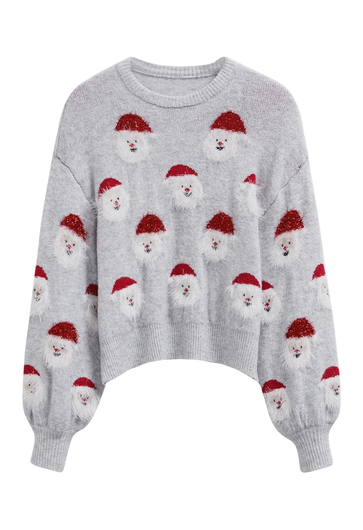 Womens 2025 Ugly Christmas Santa Claus Knit Sweaters Cute Long Sleeve Crew Neck Pullover Jumper Tops