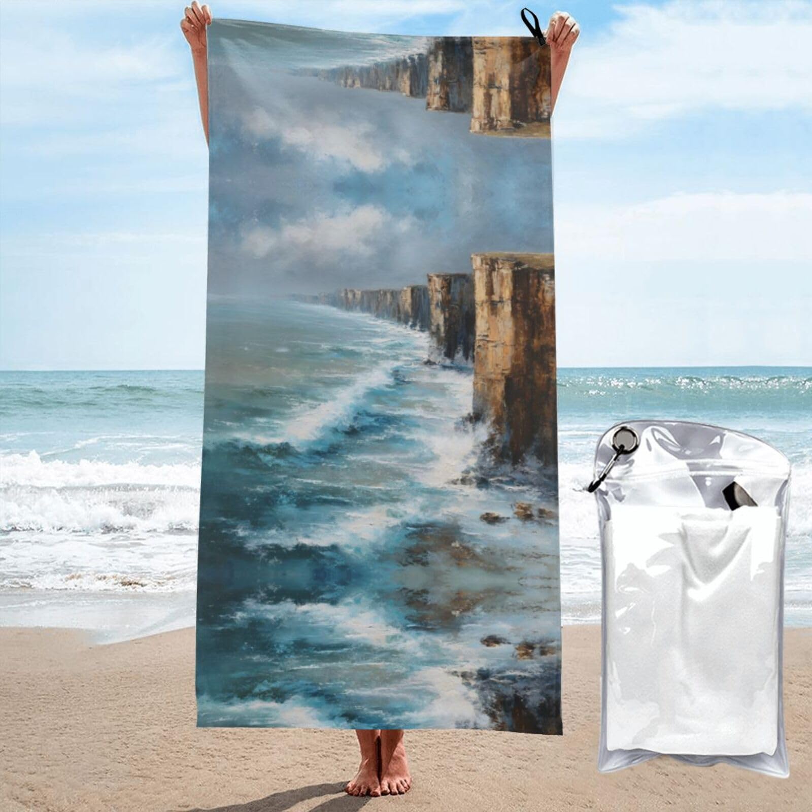 ESNAIUVCD Cliff Coast Print Beach Towel, Microfibre Sauna Towel, Quick-Drying Fitness Towel, Lightweight And Thin Portable Sauna Towel