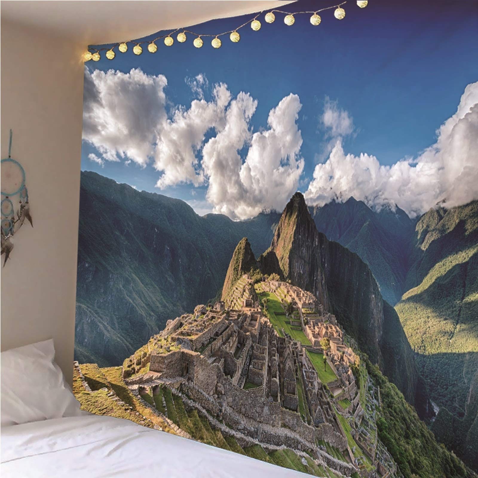 Tapiz Pequeño Mesa Piscina Suelo Tema De La Naturaleza Montañas Cafe Blanco Tela Pared Paisaje para Decoración Sala Estar del Dormitorio 240X220Cm