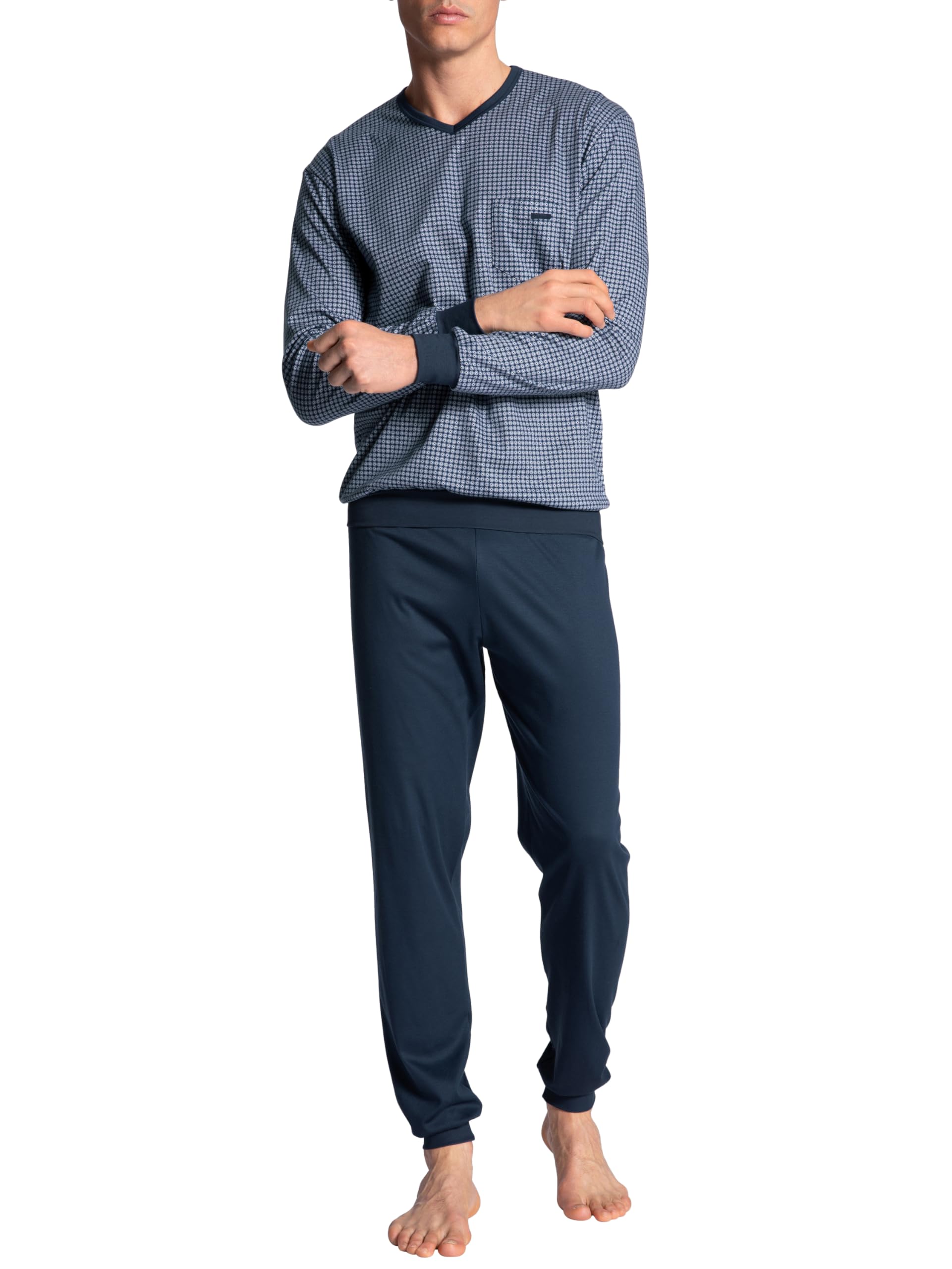 CALIDA Relax Imprint Pyjama, herenknoop, van 100% katoen, broek met stof beklede elastische tailleband, marsrood, 46/48