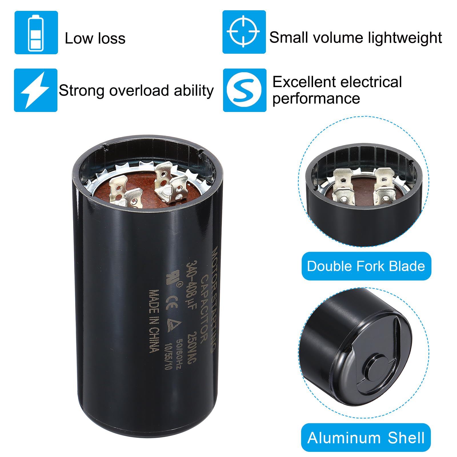 PATIKIL Condensador De Arranque De Motor, 10 Piezas 340-408uF/Mfd 250V 50/60Hz CD60 Condensador De Funcionamiento De Motor Condensador De Redondo Para Arranque Y Funcionamiento, Negro