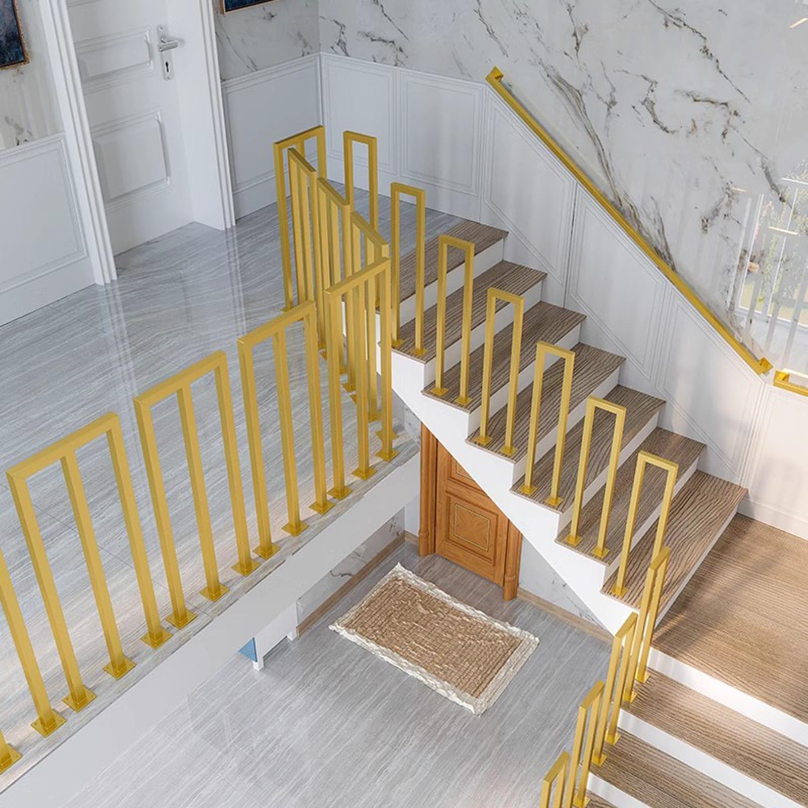 Handlauf Handläufe Geländer Treppen Gold Handlauf Für Die Treppe U-förmig, 14 22 30 35 37 Zoll Hoch Kommerziell Treppengeländer Haltegriff, Innen Außen Rutschfest Stützstange, Für Ältere Kinder Sicher