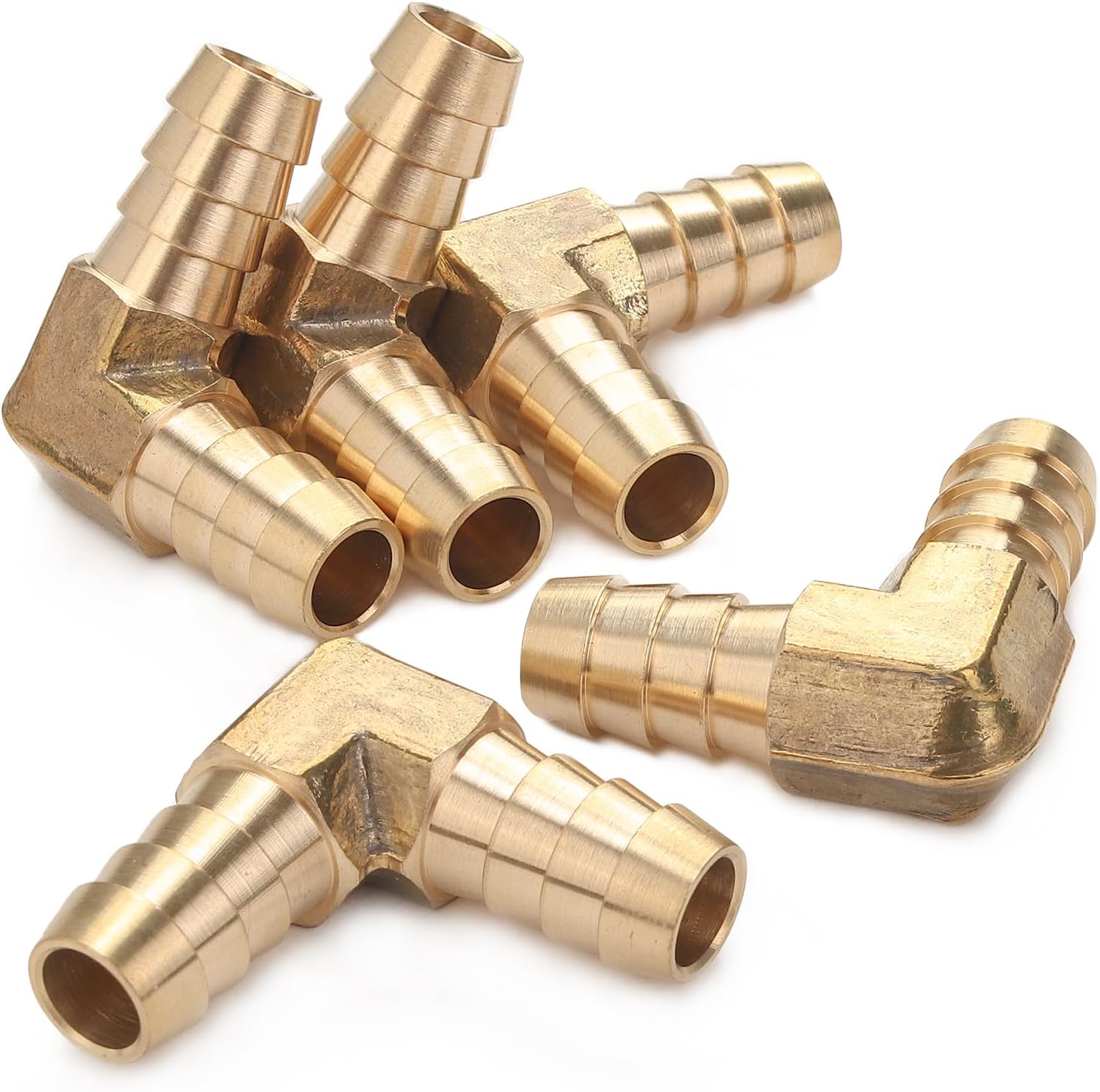 90 Deg Elbow Brass Barb Fitting 3/8-Inch x3/8-Inch Hose ID Vehicle Fuel System Heater System (Pack of 5)