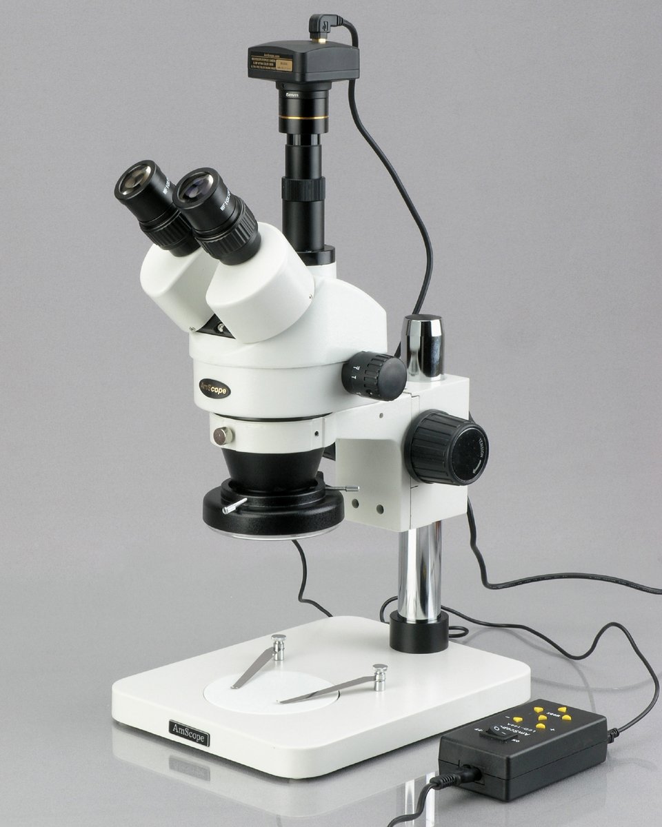 AmScope sm-1tsy-144 a 7 x -90 X trinocular inspección Zoom microscopio estéreo con 144-LED 4-Zone luz
