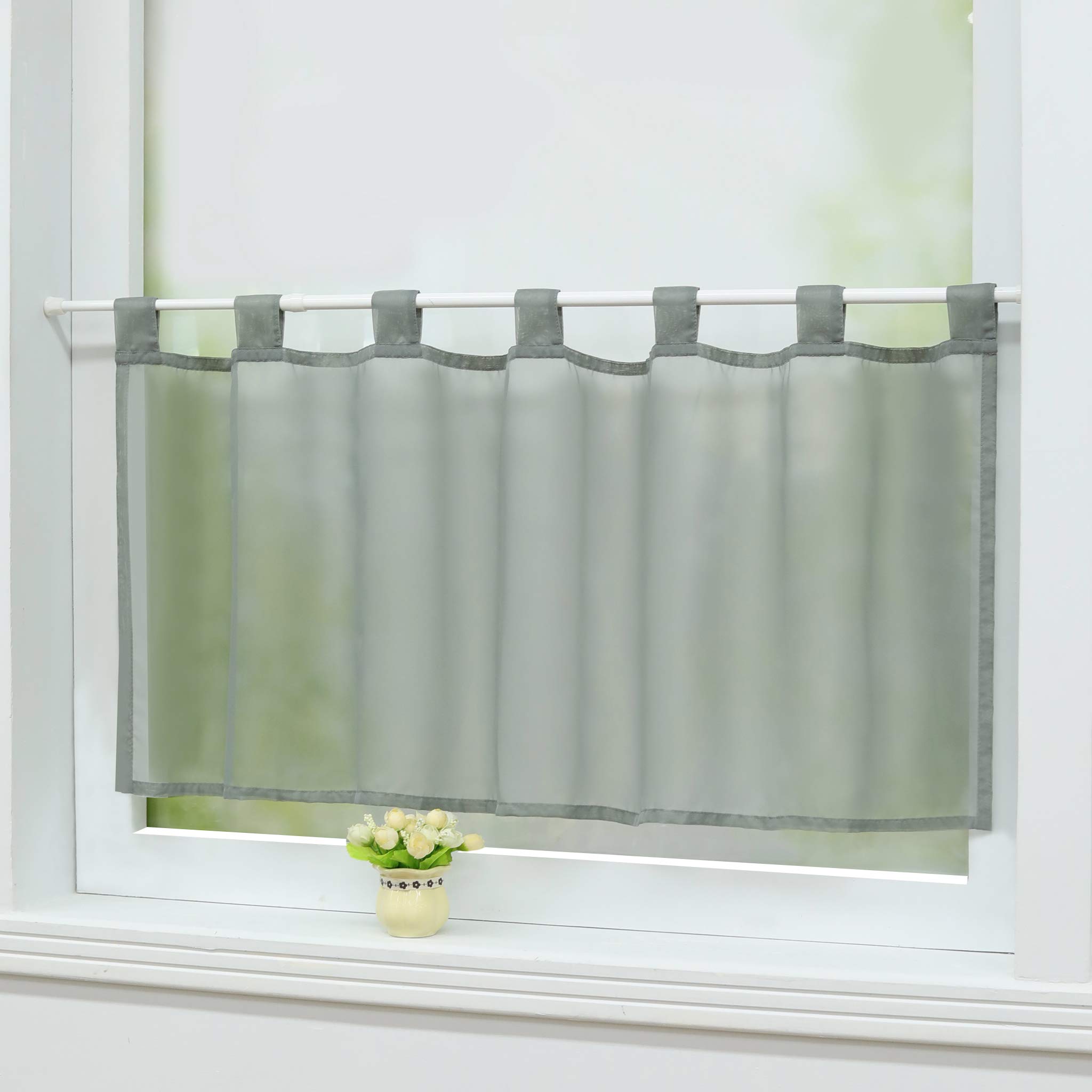 Joyswahl Eva Bistro Net Curtain, Plain Colour, Voile Transparent Curtains, Pack of 1, 60 x 120 cm, Grey - Image 2