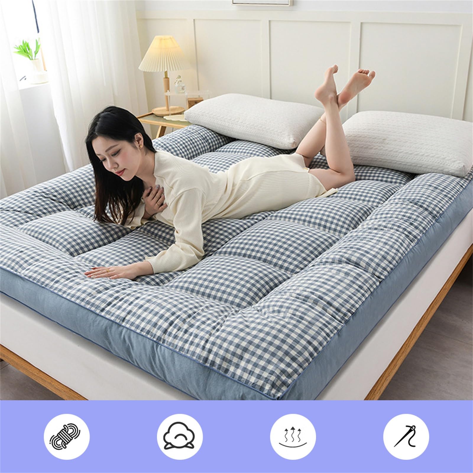 Matelas futon japonais pliable extra épais | Doux et portable pour les dortoirs d'invités le camping se détendre | Solution de sommeil confortable (marron, 90 x 200 cm)