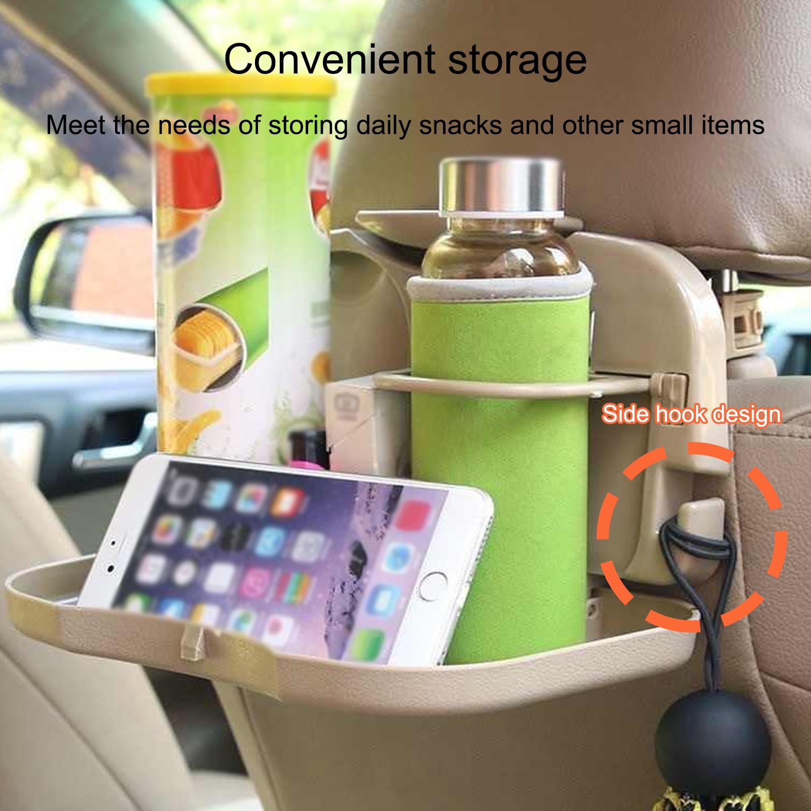 Bandeja portátil para asiento de coche con soporte para bebidas, mesa plegable para reposacabezas de asiento trasero para comer, mesa de viaje multifunción para niños y adultos, estable y conveniente