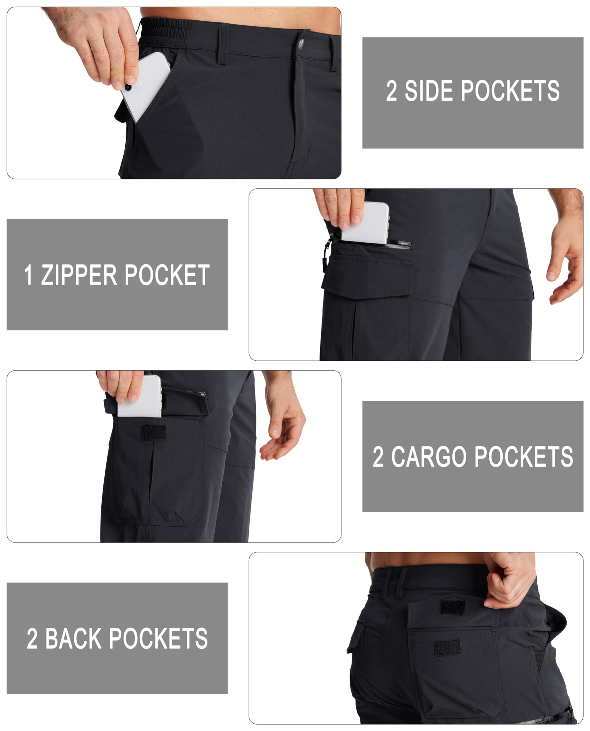 MAGCOMSEN Pantalones cortos de trabajo de secado rápido para hombre, pantalones capri 3/4, bolsillos con cremallera, pantalones cortos de senderismo y escalada