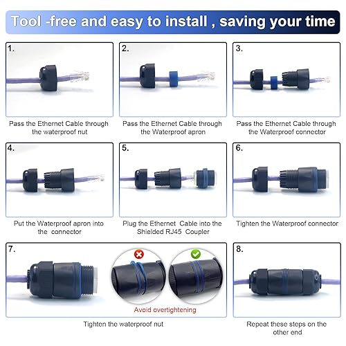 Miniatura 9 de VCELINK Acoplador RJ45 impermeable IP68 de perfil corto, conector Ethernet impermeable Cat6Cat5ECat5 blindado, extensor de cable LAN de red exterior