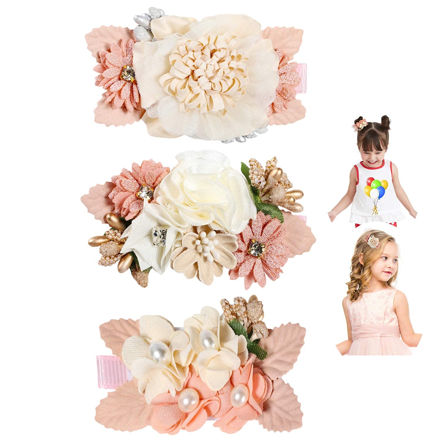 VUCDXOP Clips de Pelo de Flor Artificial, 3 Piezas, Horquillas, diseño para Mujeres Niñas