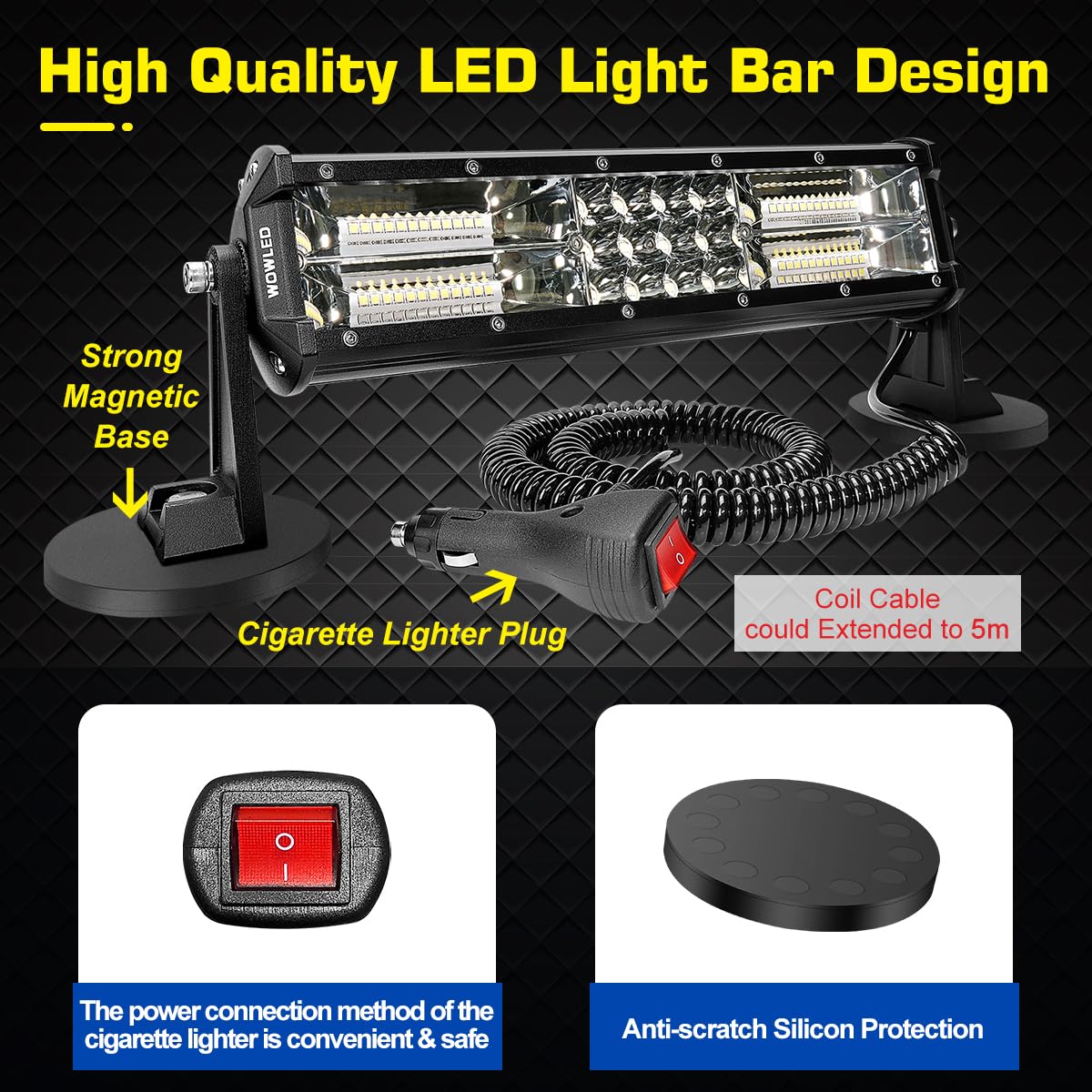 Magnetic Light Bar Magnetische Lichtleiste, 12 Zoll tragbarer Zigarettenanzünder-Magnetstrahler für Autos, superhelle starke Magnete, 4-fach verstellbare LED-Arbeitsleuchte für 4x4-Geländewagen