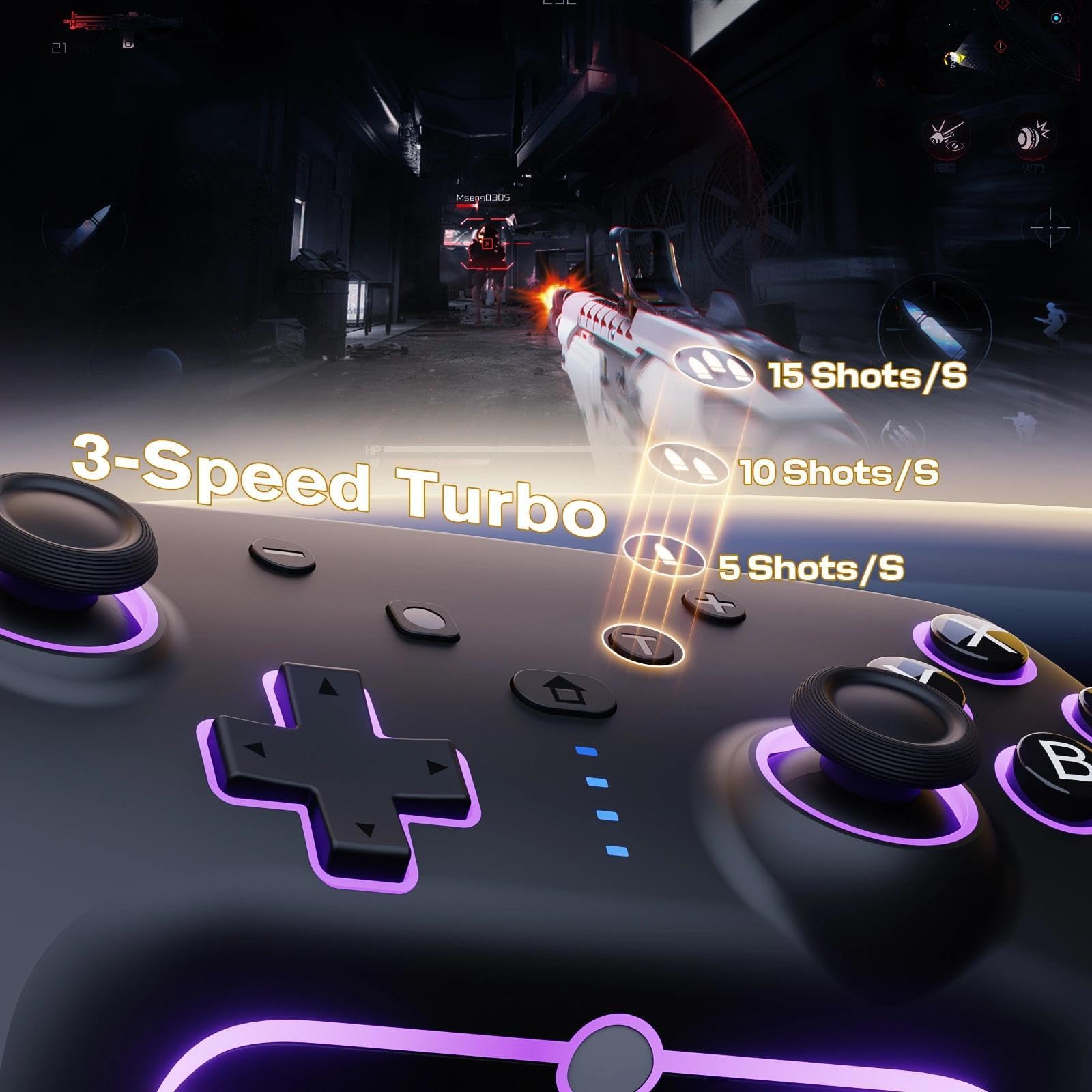 RivalPlay Wireless Controller per Switch con Illuminazione RGB, 2 Pulsanti Macro, Associazione con Un Pulsante, Sensore di Movimento, Funzione Turbo Regolabile, Batteria da 800 mAh