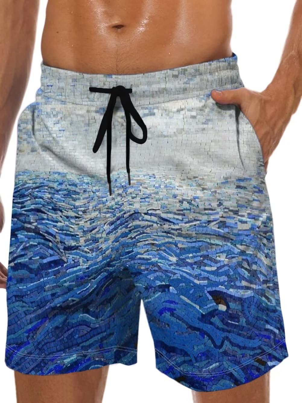 Lzzidou Men's Swim Trunks 9 Inch Inseam Bathing Suit Hawaiian Swimsuits Mesh Lining Beach Shorts with Pockets