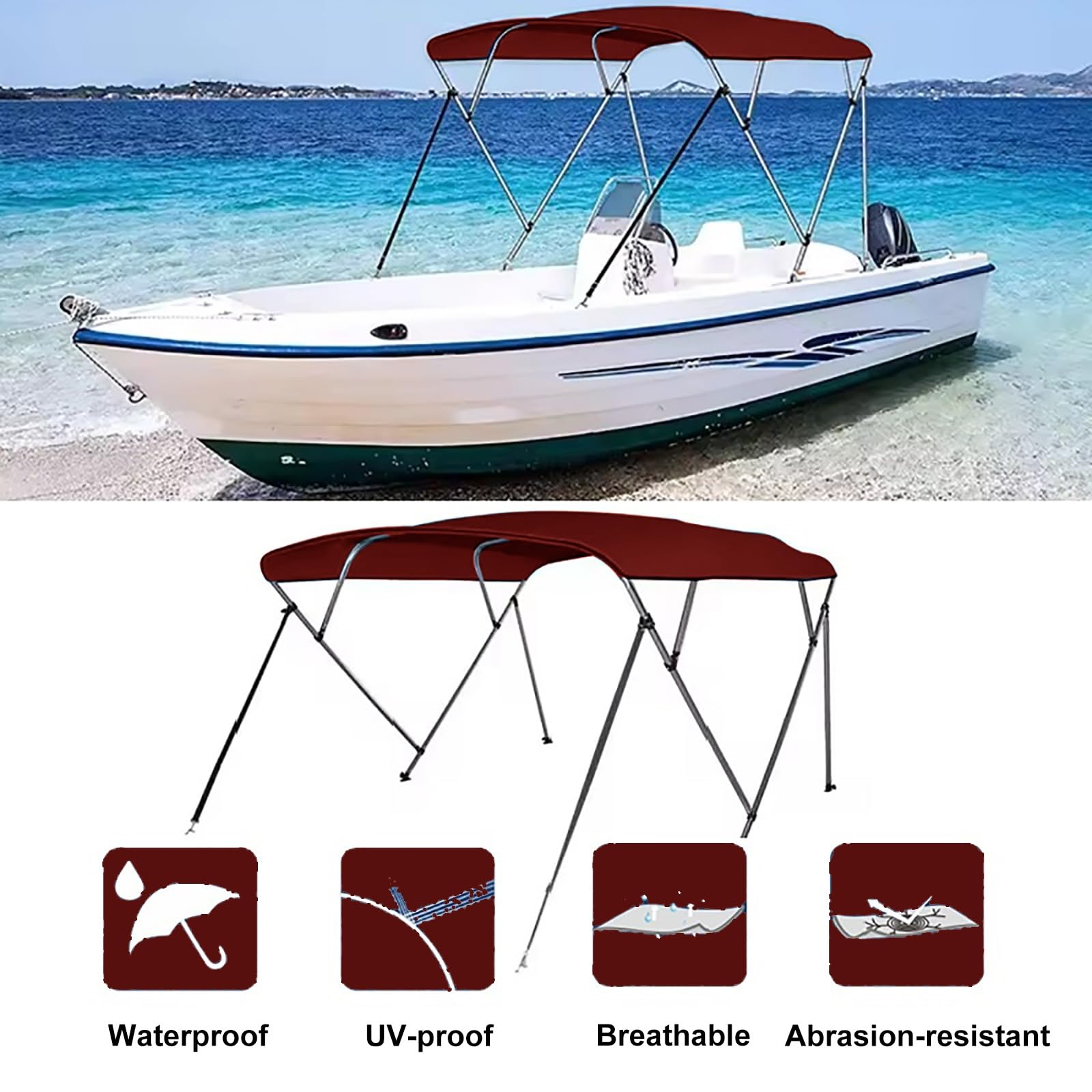 Bimini Top per Barche - Copertura impermeabile per barca con pali di supporto posteriori, tela di ricambio, diverse opzioni disponibili