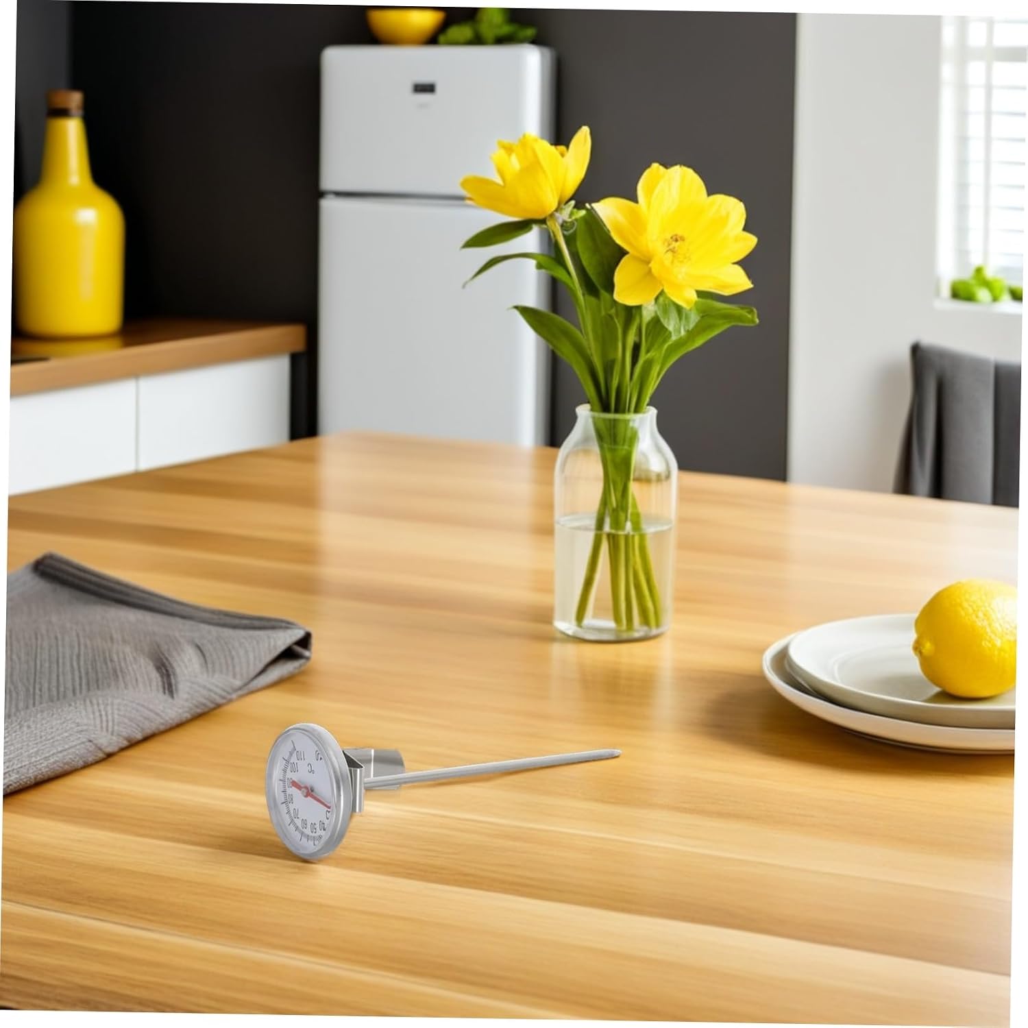 Cooking Thermometer Probe with Pan Clip, Silver Stainless Steel