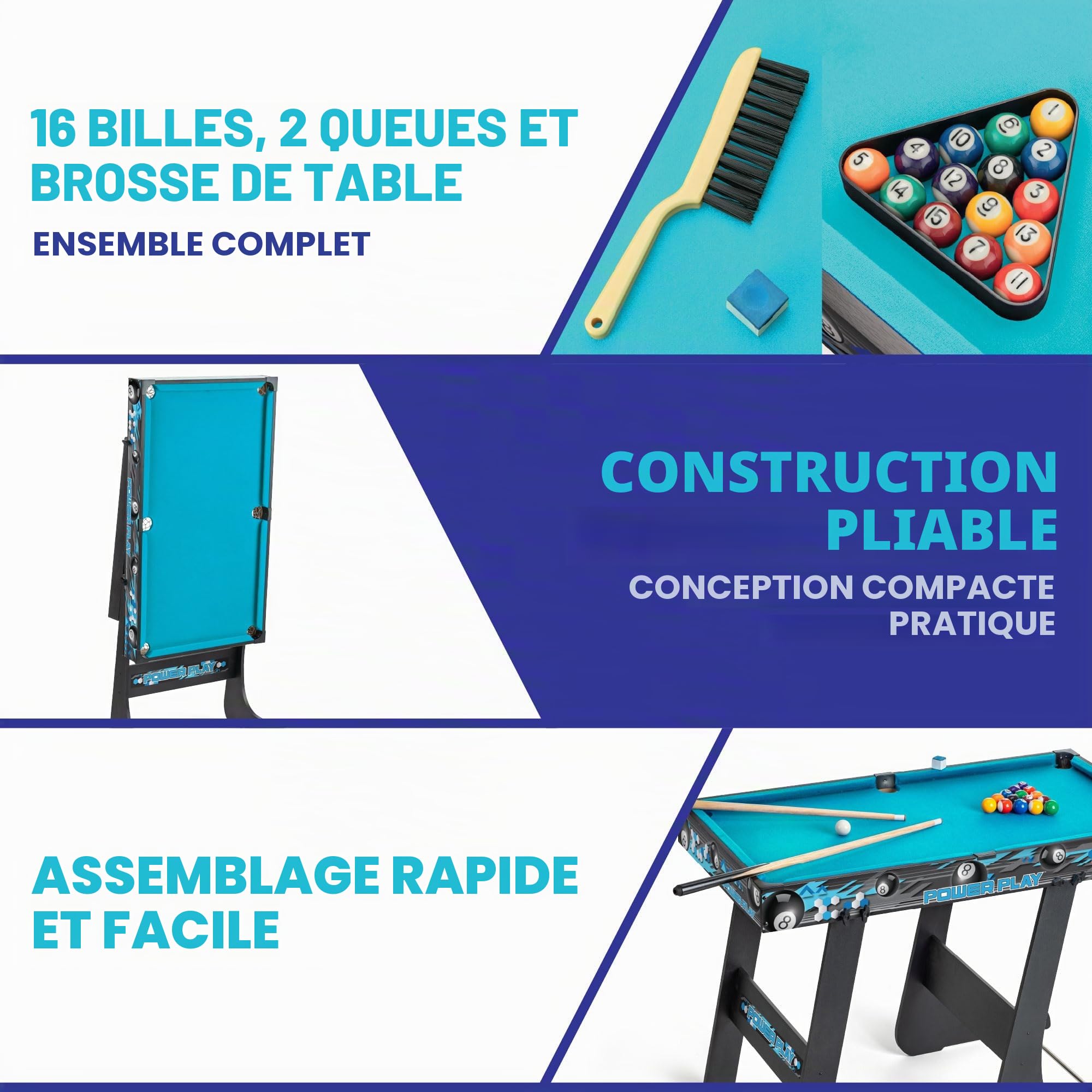 Powerplay 3ft Pool Table, Mini Table Pool Game for Kids & Adults, Compact & Portable, Easy Storage, Gift for Boys and Girls