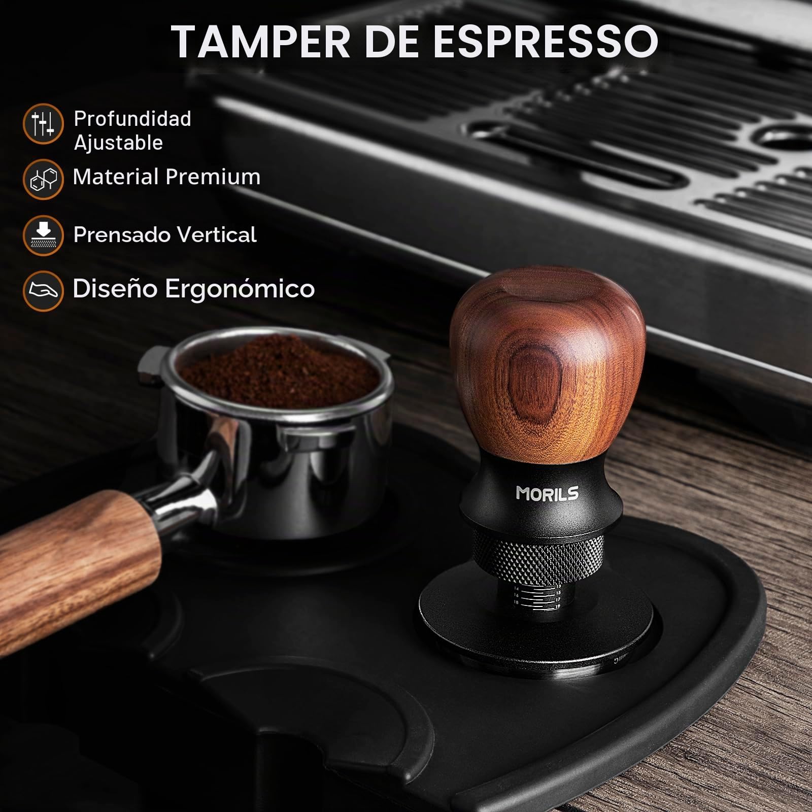 Espresso Tamper 53.3mm, Coffee Tamper with Spring Loaded Tamper, Adjustable Depth, Stainless Steel Base Espresso Coffee Tamper Fits for All 51mm 52mm Espresso Machine.