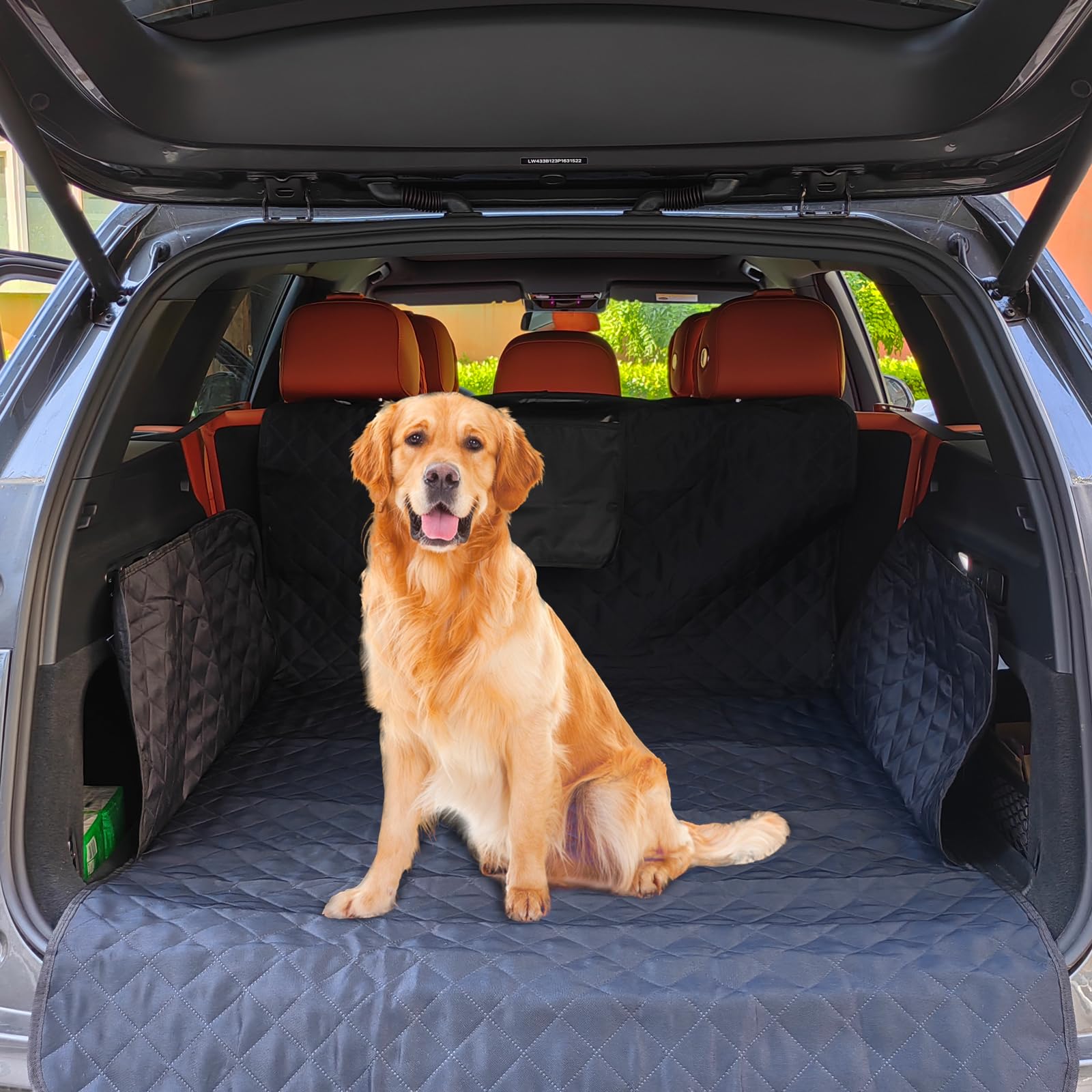 stymart Cargo Liner for Dogs,Black Waterproof Non-Slip Universal Pet Cargo Cover Mat with Bumper Flap Protector for Cars or SUVs Sedans Vans - Large Size