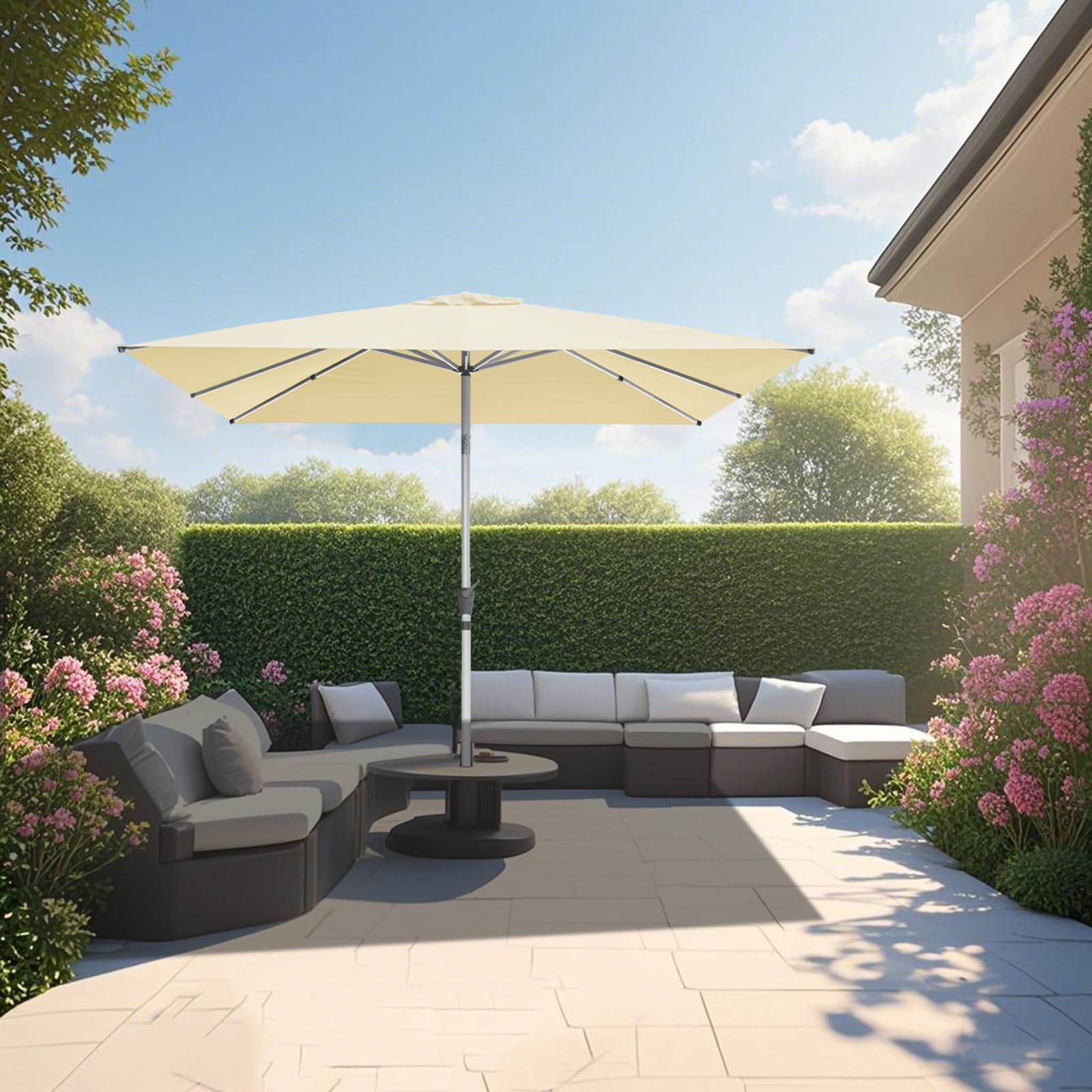 RANSENERS Sonnenschirm 250 x 250 cm, Quadratisch, 8 Streben, Beidseitig um 30° Knickbar, Kurbel öffnen & Schließen, UV50+, für Garten, Balkon, Terrasse, Cafe im Freien