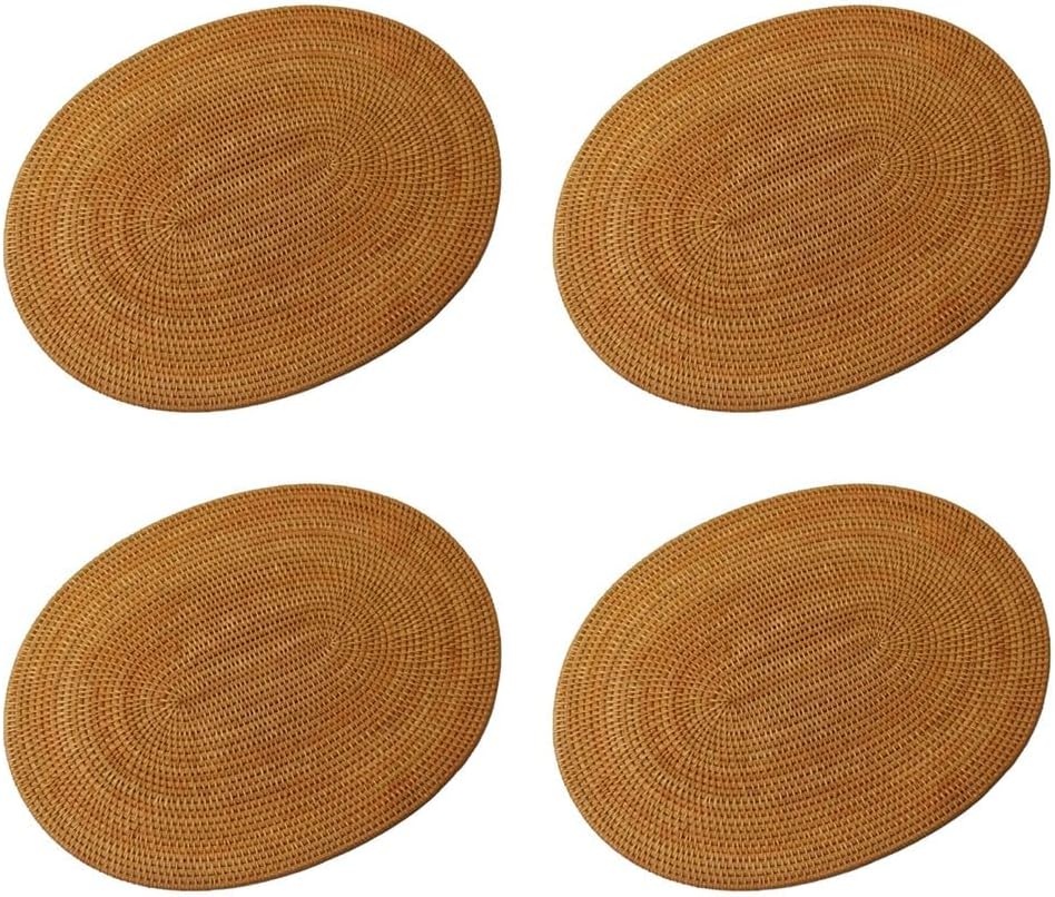 4X Rattan Woven Placemats Oval Round Table Mats Non Slip Heat Place Mat Natural Multipurpose Placemat 30X40cm