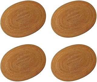 4X 籐織りランチョンマット楕円形ラウンドテーブルマット滑り止め耐熱ランチョンマットナチュラル多目的ランチョンマット30X40cm