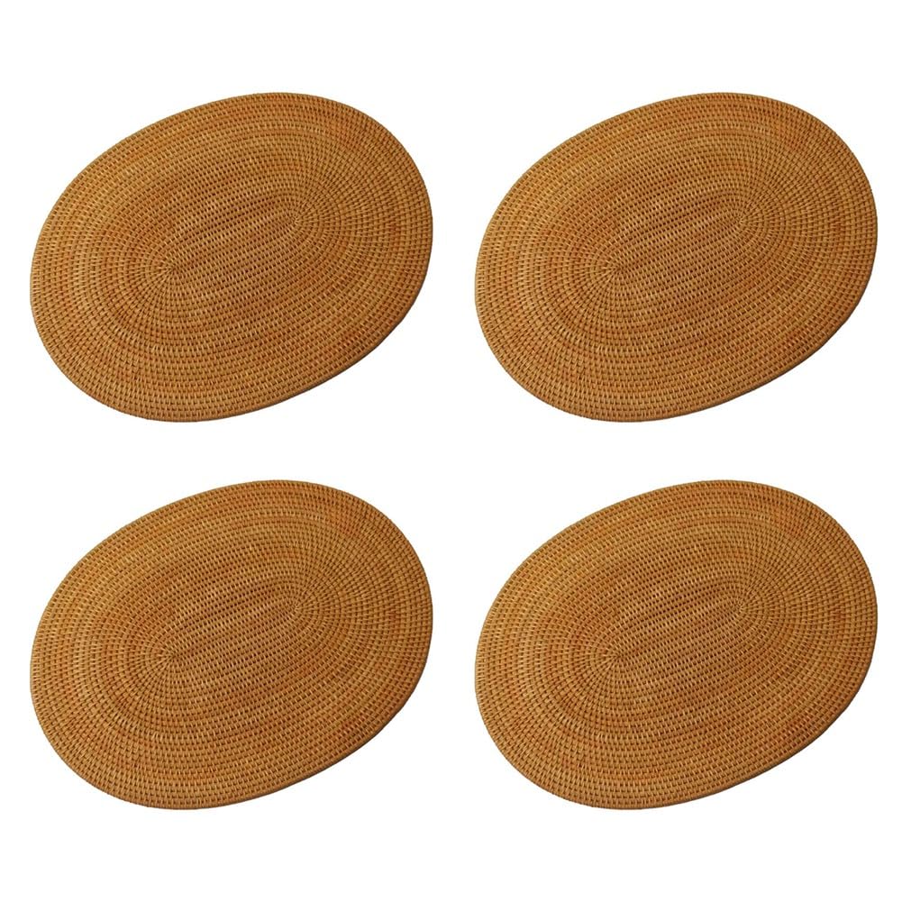 Hndhbfgrt 4X Rattan Woven Placemats Oval Round Table Mats Non Slip Heat Place Mat Natural Multipurpose Placemat 30X40cm
