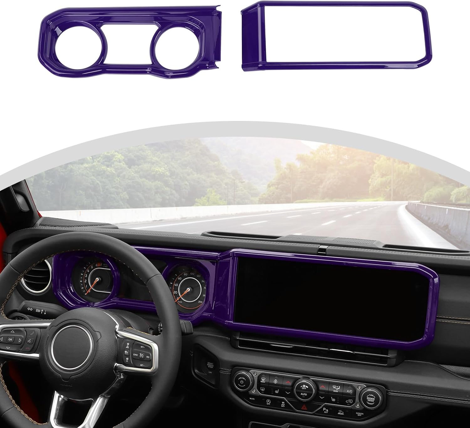CheroCar Center Console Dashboard Panel Cover Interior Decoration Accessories for Jeep Wrangler JL JLU & Gladiator JT 2024+,Purple