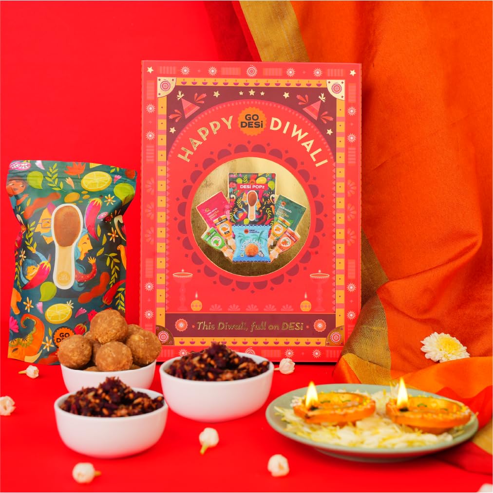 Bhai Dooj Gift Box - 12 Items | Bhai Dooj Gift set for brother sister | Shubh Diwali Gift Hamper| Coconut Laddu | DESi POPz: Tangy Imli, Real Aam, Kaccha Aam | Meetha Paan | Diwali Gifts for Family and Friends