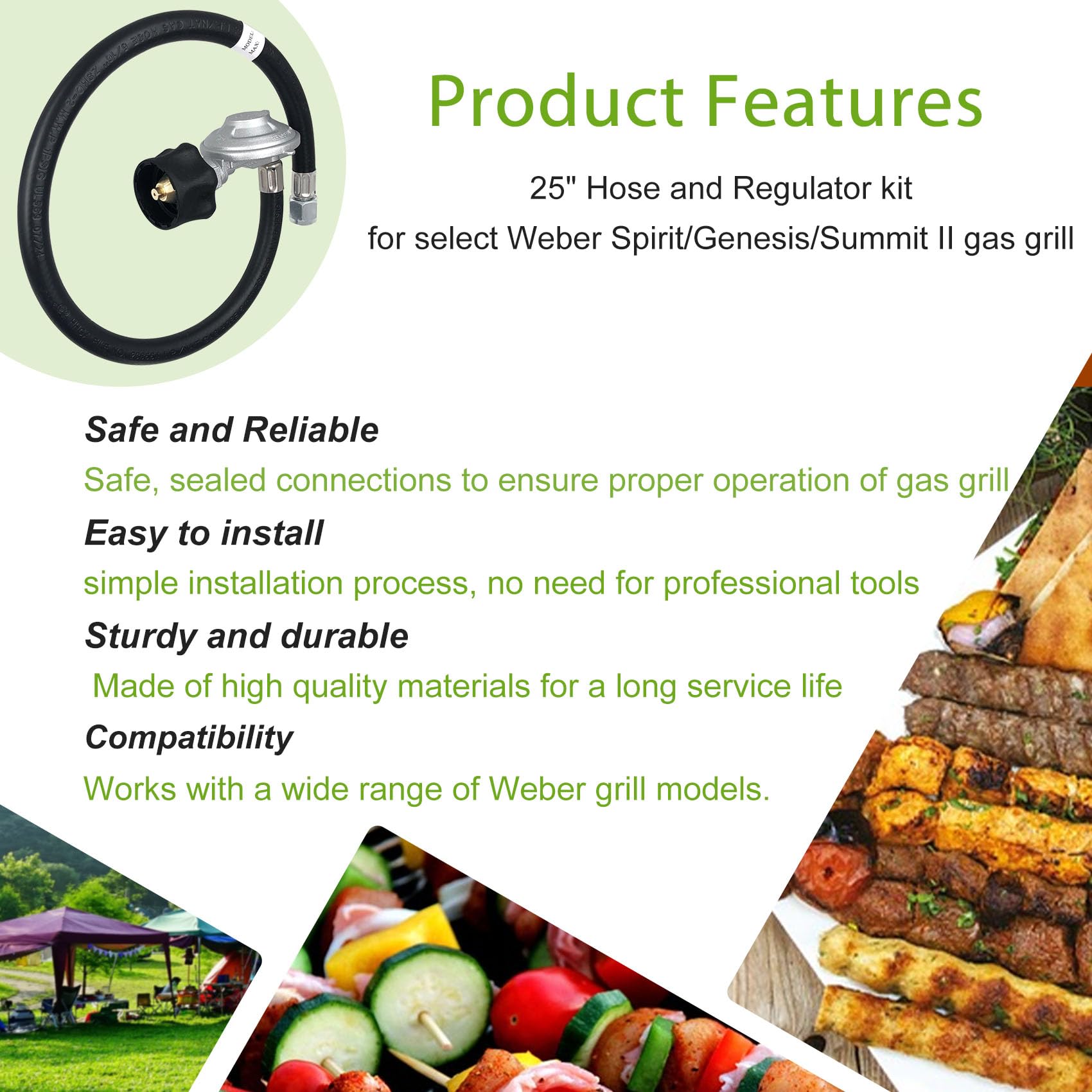 63.5 cm wąż propanowy i zestaw regulatora do Weber Select Genesis Spirit and Summit Gas Grill Części zamienne, zastępuje 7627 7502 7501 67069 69891 itp