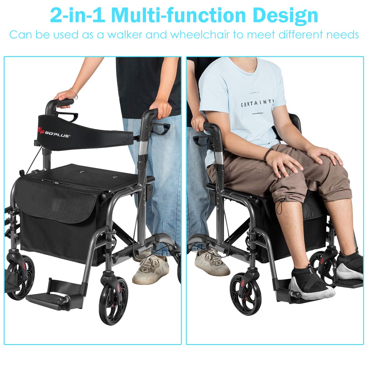 Buy GOPLUS 2 in 1 Rollator Walker with Seat, 4 Wheel Rolling Wheelchair