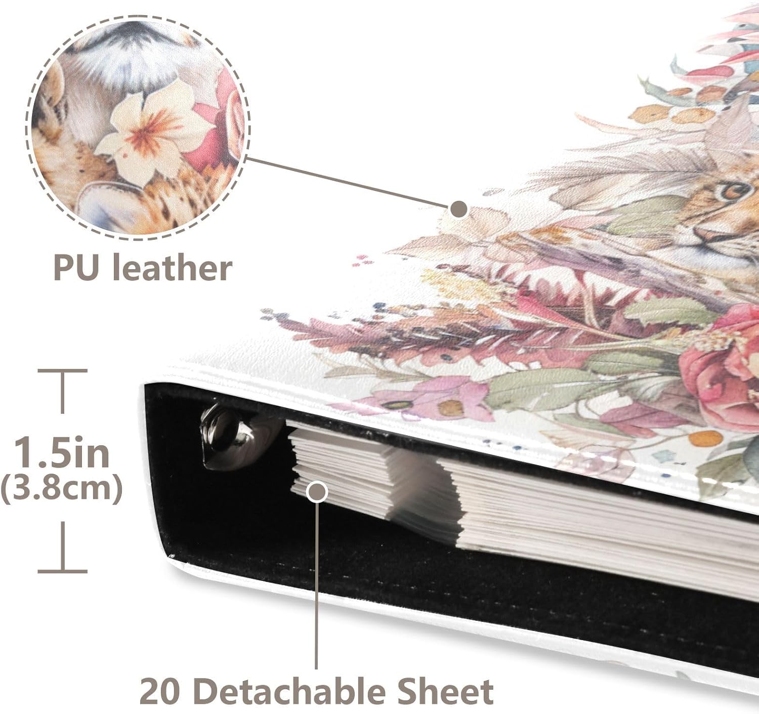 JIPONI Leopards and Floral Large Photo Album, DIY Leather Cover Scrapbook Albums for 4x6 5x7 6x8 Pictures, Self Adhesive Memory Book for Wedding, Baby, Family