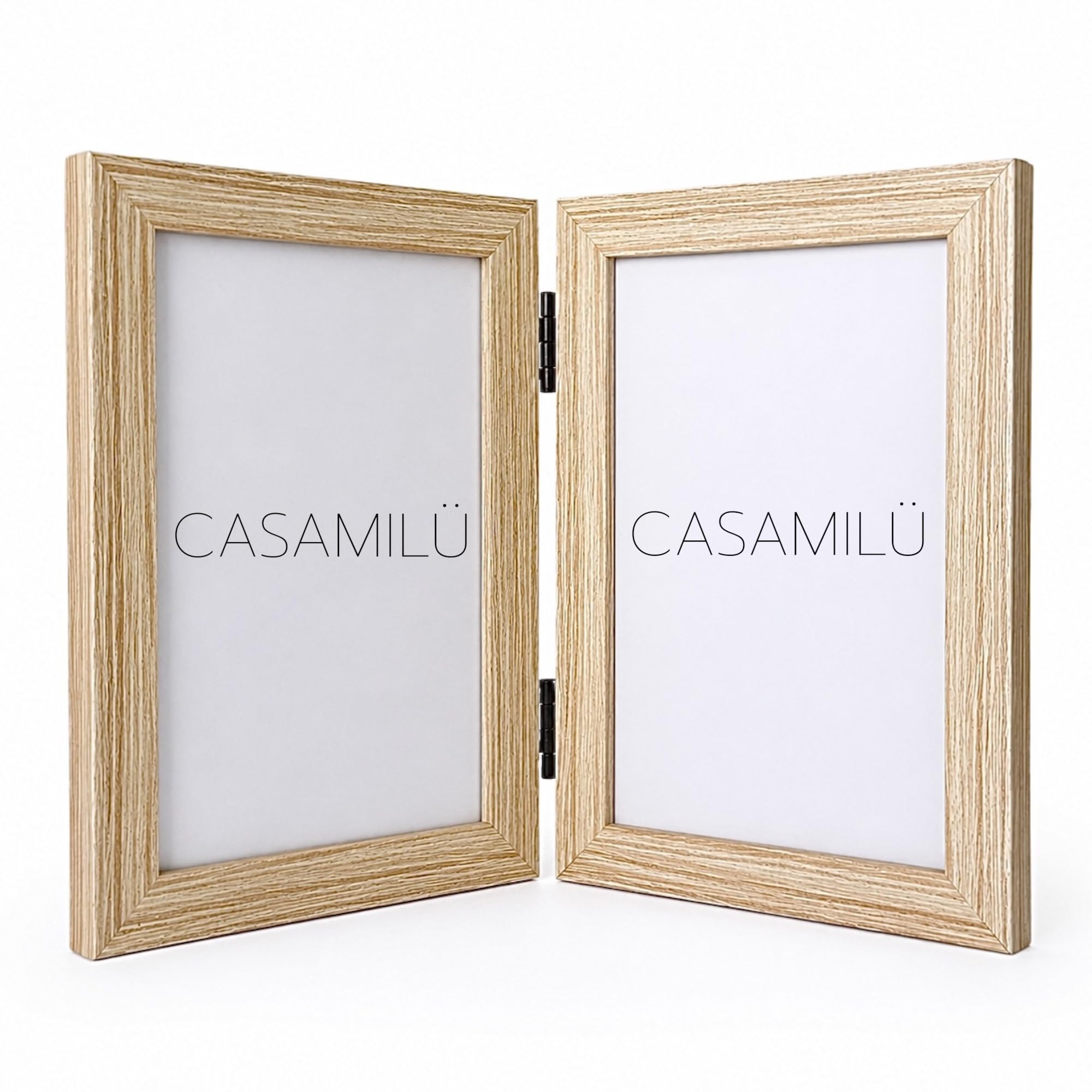 Kit 2 Porta Retrato 10x15 Madeira com Vidro CASAMILU Duplo Slim Bege Sync | Tamanho