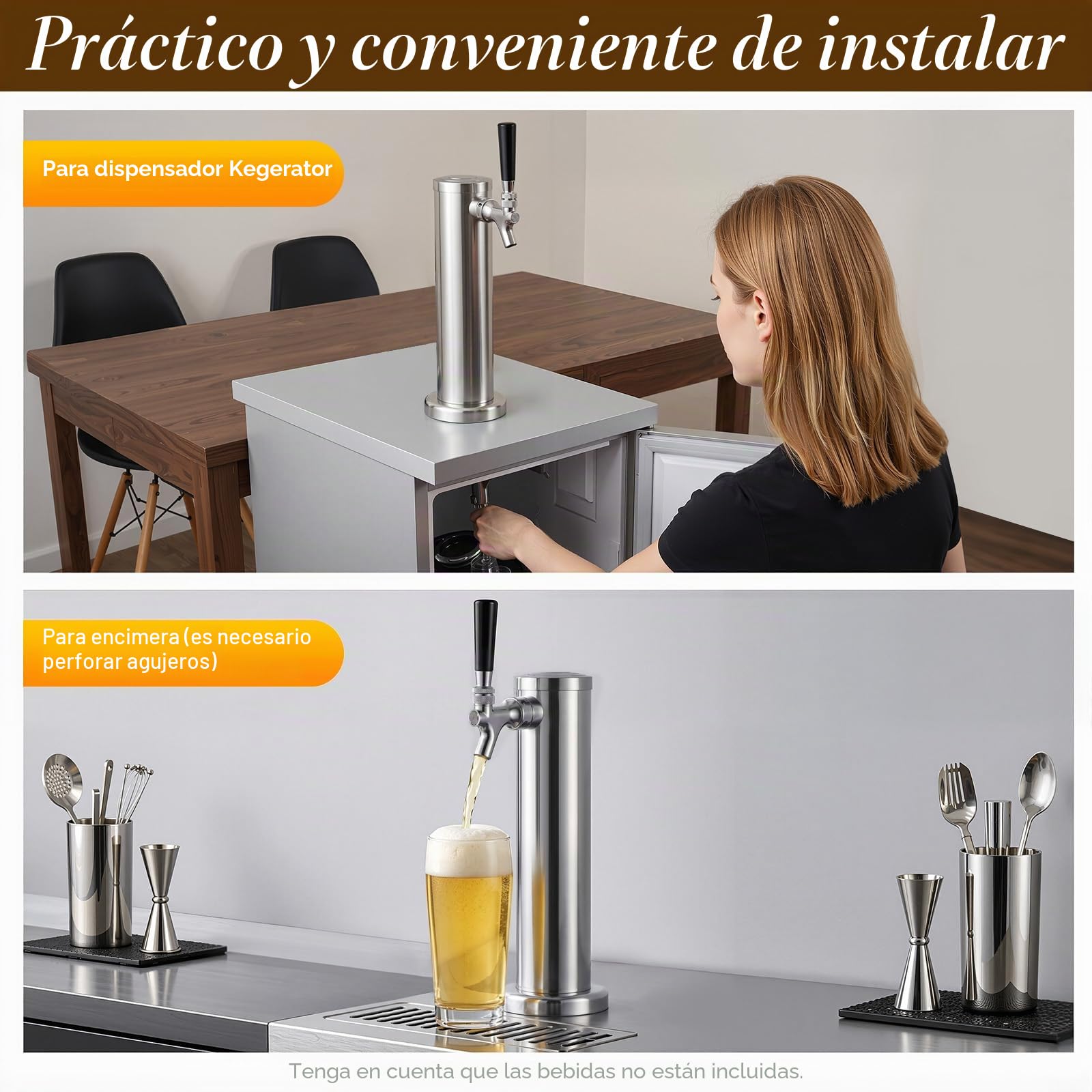 Columna de cerveza de acero inoxidable de una sola cabeza, dispensador de cerveza con grifo, portátil, columna de cerveza plateada, acero inoxidable, para bares, casas, hoteles, restaurantes