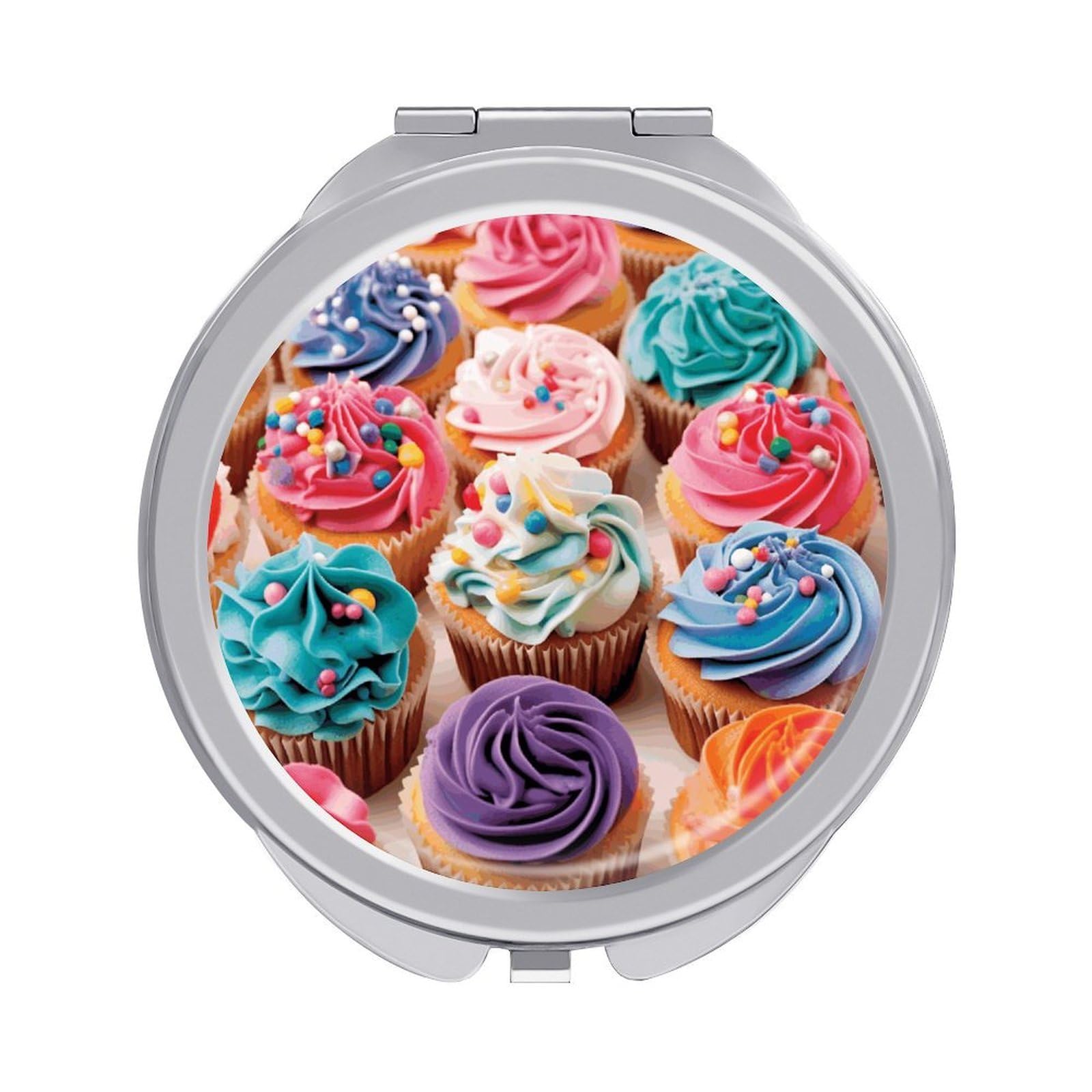 JTREHY Birthday Cupcakes Makeup Mirror Silver Mirror Surface Folding Makeups Mirrors Lightweight Durable Looking Glass for Suitable Traveling Handbag and Purses