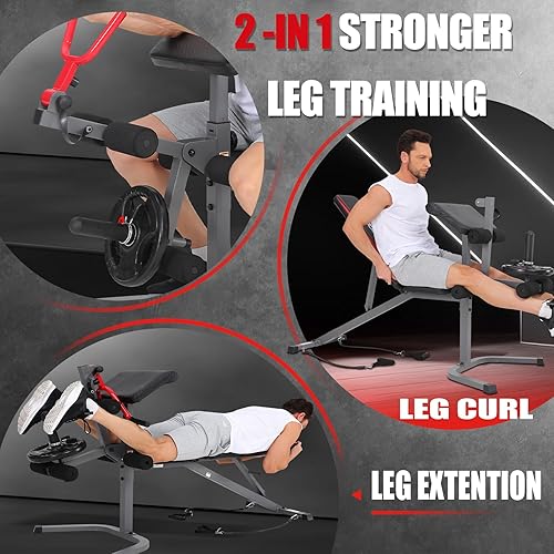 Miniatura 4 de OPPSDECOR Juego de banco de pesas ajustable con extensión de pierna y rizo de piernas, inclinación de 900 libras, banco de rizos de predicador