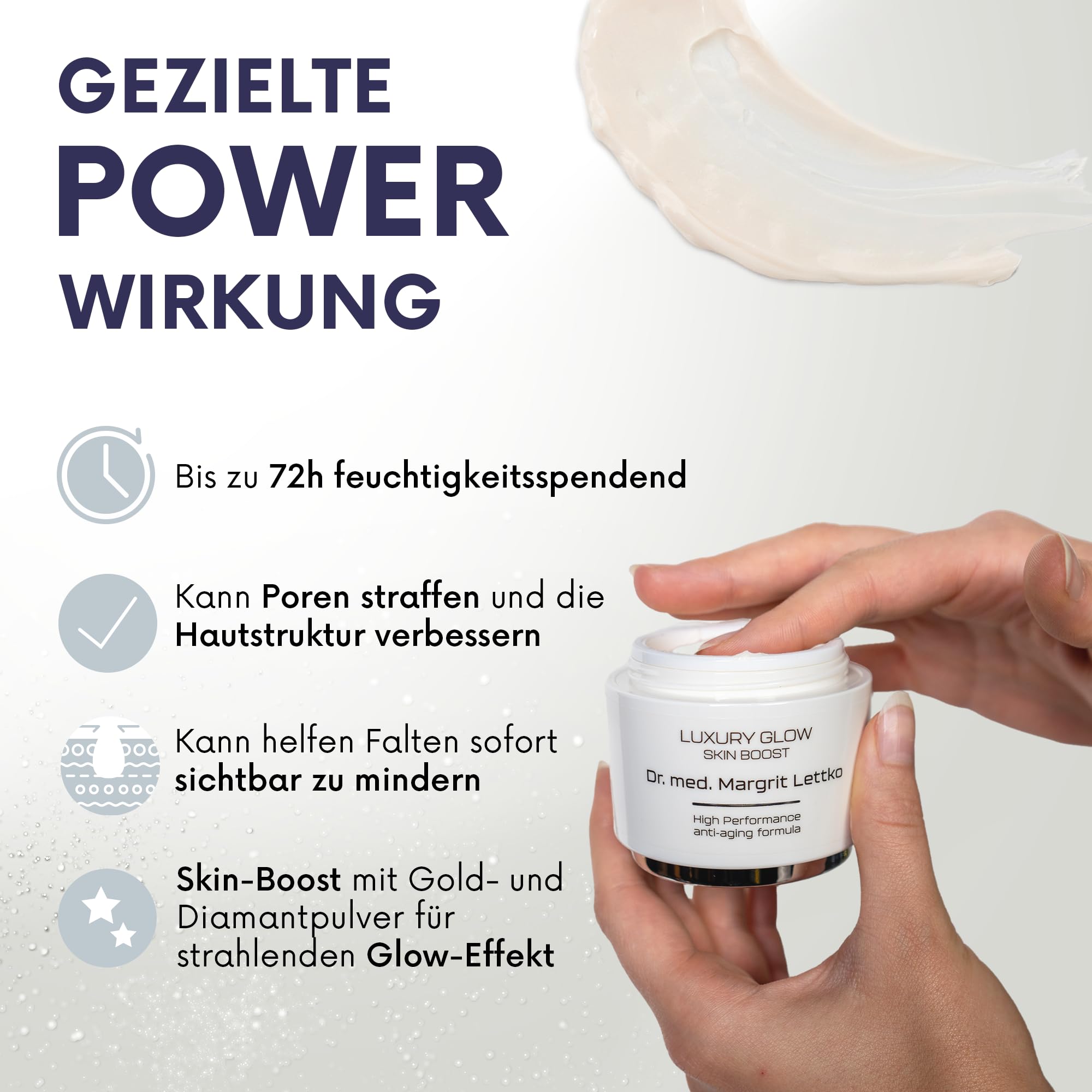 EFFECTXMED – Luxury Glow Skin Boost Anti-Falten Creme 50ml – Hochwirksame Nachtcreme Feuchtigkeitscreme mit pflanzl. Extrakten entwickelt von Dr. Margrit Lettko– Medizinische Anti-Aging Gesichtscreme