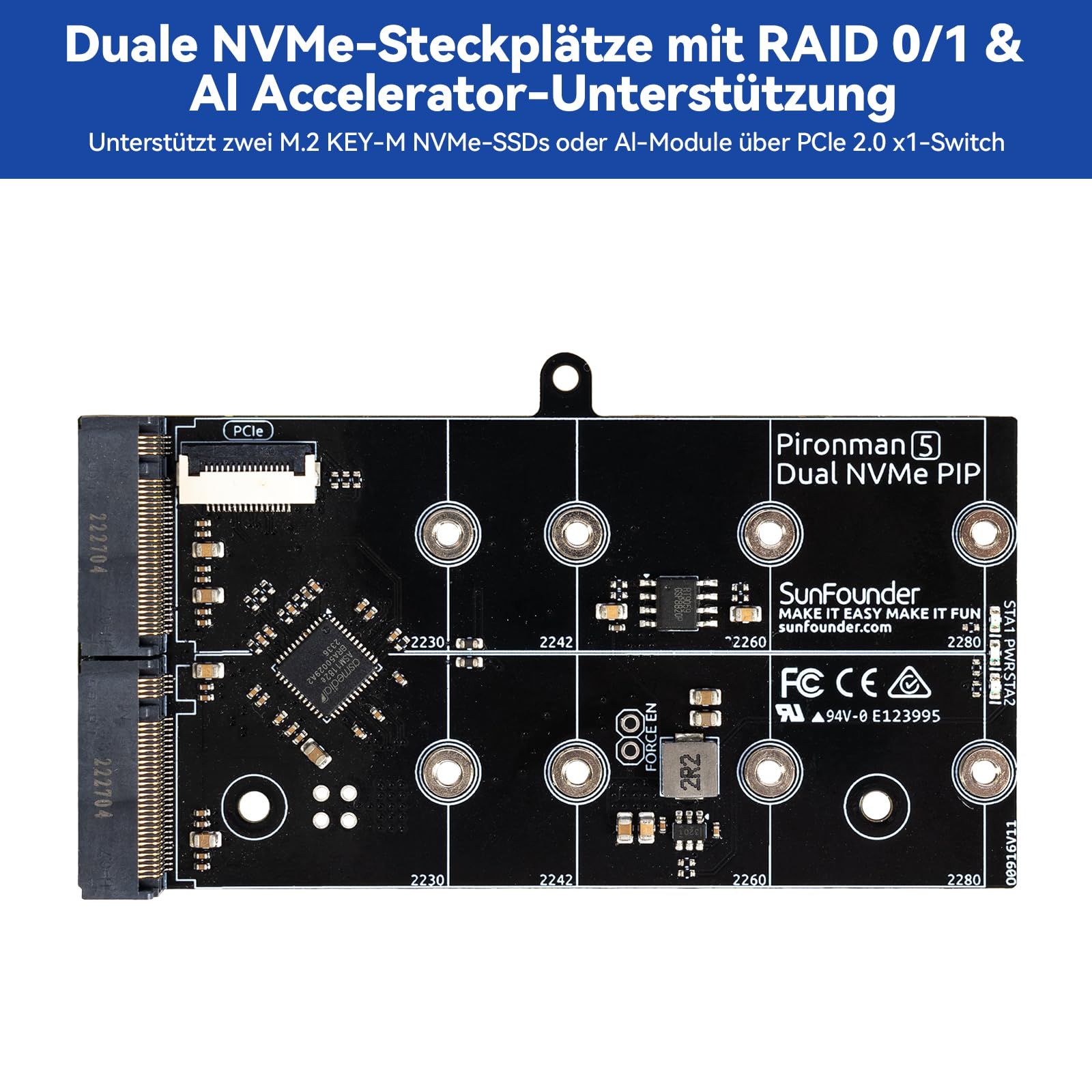 Pironman 5-MAX Raspberry Pi 5 Gehäuse mit Dual NVMe M.2 SSD PCIe, Mini PC NAS RAID 0/1, Hailo-8L AI-Beschleuniger, PWM Tower-Kühler + Dual RGB-Lüfter, OLED, Safe Shutdown, HDMI (RPI5 Nicht enthalten)