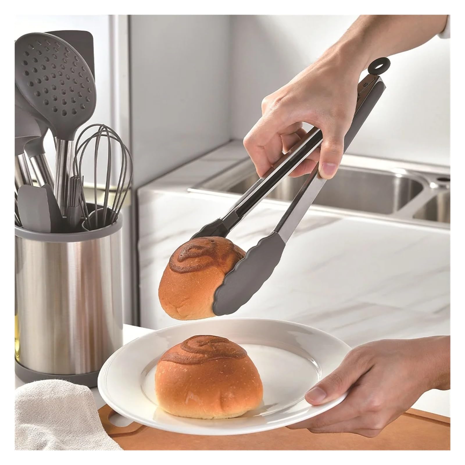 Silikon Küchenhelfer Set 12PCS 360 Grad rotierende Basis Kochwerkzeug-Sets Backen Küchenutensilien Silikon Schaufel Löffel(Black)
