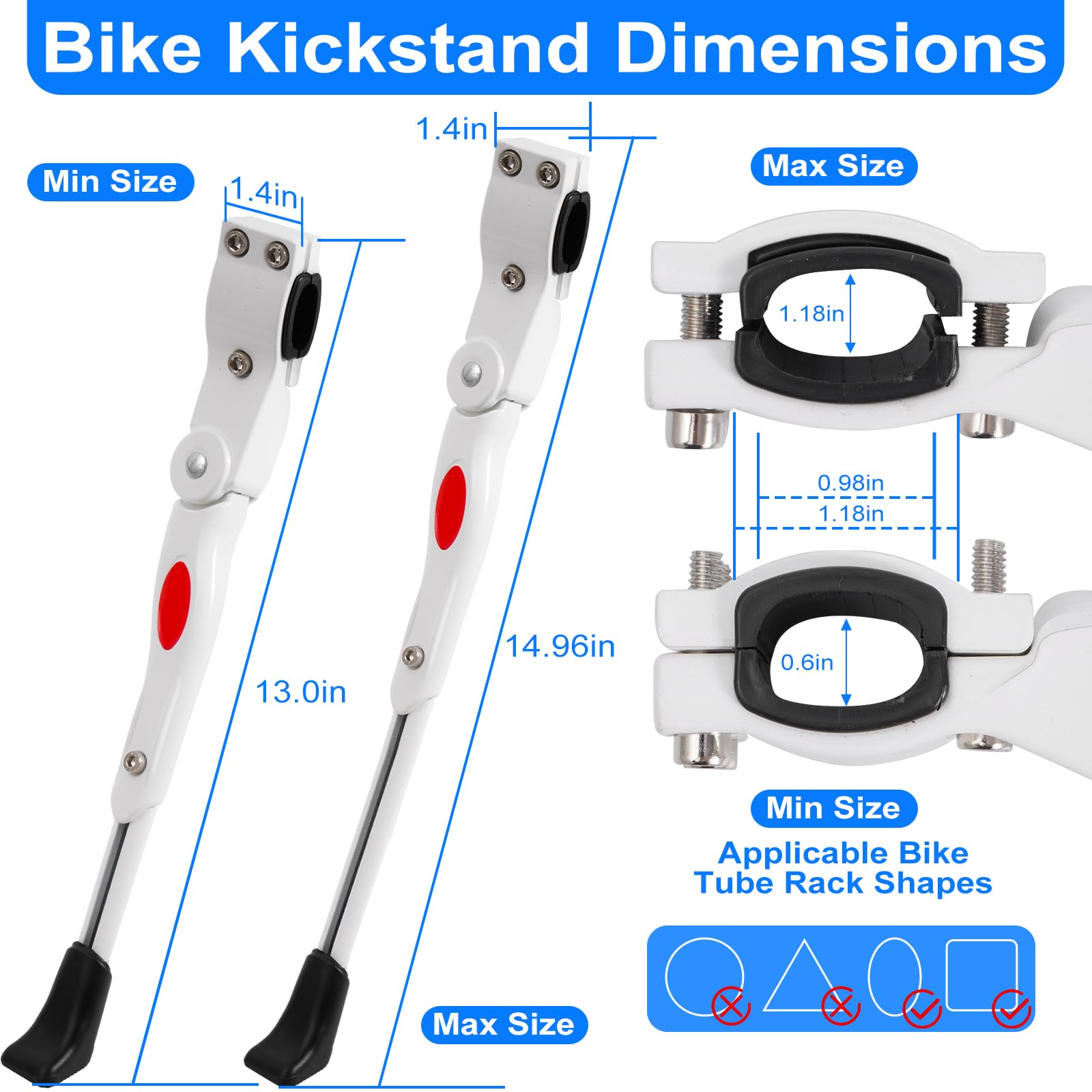 TRKIMAL Béquille de vélo en alliage d'aluminium réglable en hauteur arrière côté vélo Kick Stand Fit pour VTT et vélo de route de 24 à 28 pouces, livré avec clé Allen 2 pièces