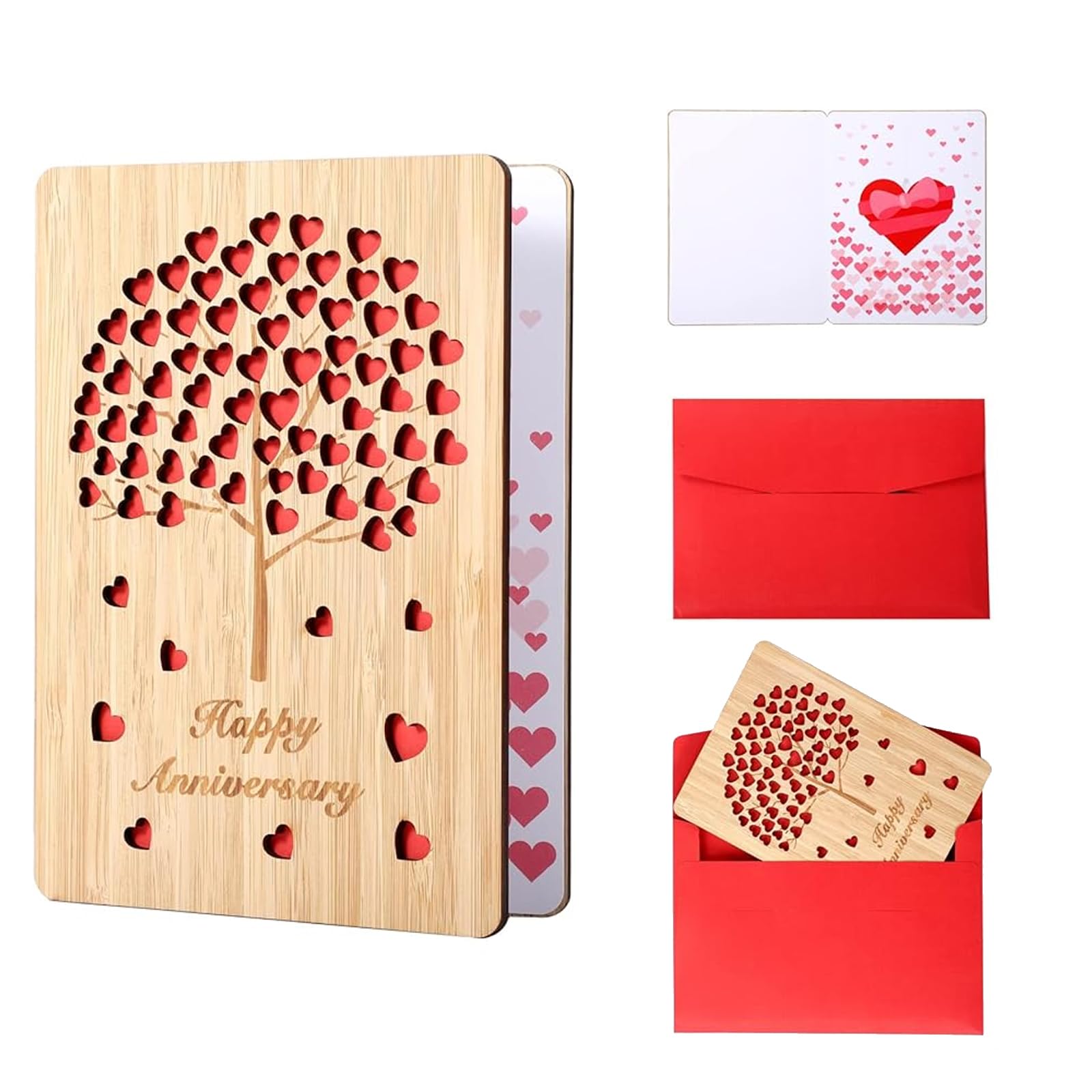 Bamboo Anniversary Cards Handmade Love Greeting Cards With Unique Envelopes Made Of Bamboo For Valentine's Day Christmas Birthday Wedding Anniversary Send To Family And Friends
