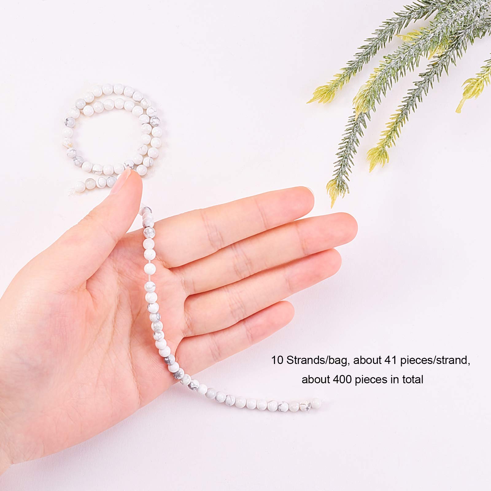 Airssory 10 Fili Di Perle Di Howlite Naturale Bianca 4 Mm - Perline Sfaccettate Per Creazione Gioielli Fai Da Te, 400 Pezzi