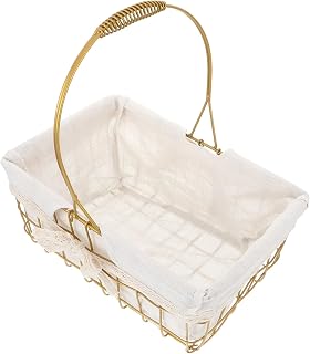 Wrought Iron Storage Basket with Premium Cloth Insert, Golden