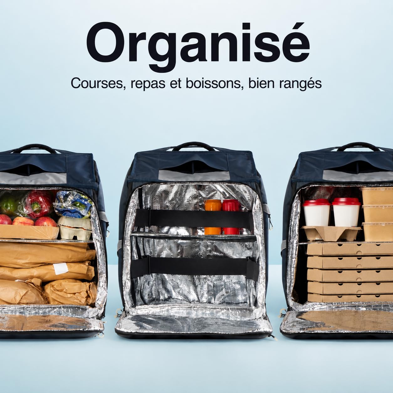 OO Bag, Sac à Dos Isotherme 75L pour Coursiers Pro, 3 Accès (Haut, Avant, arrière), Imperméable, Bandes Réfléchissantes, Extensible +25%, Harnais 160-200 cm