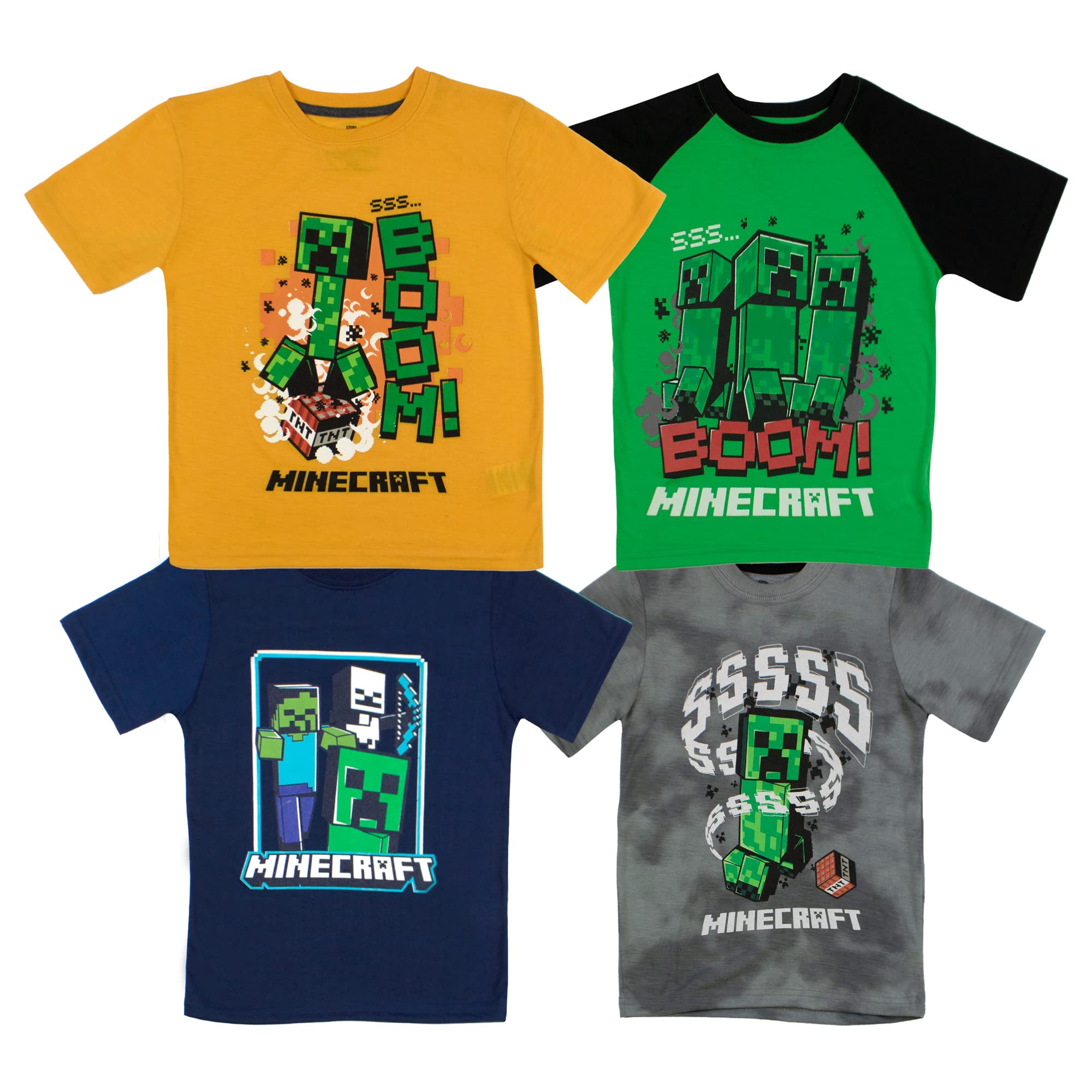 MinecraftBoy's Short Sleeve T-Shirt 4-Packs - Creeper, Ender Dragon, Skeleton, Zombie Graphic Tee Sets for Kids