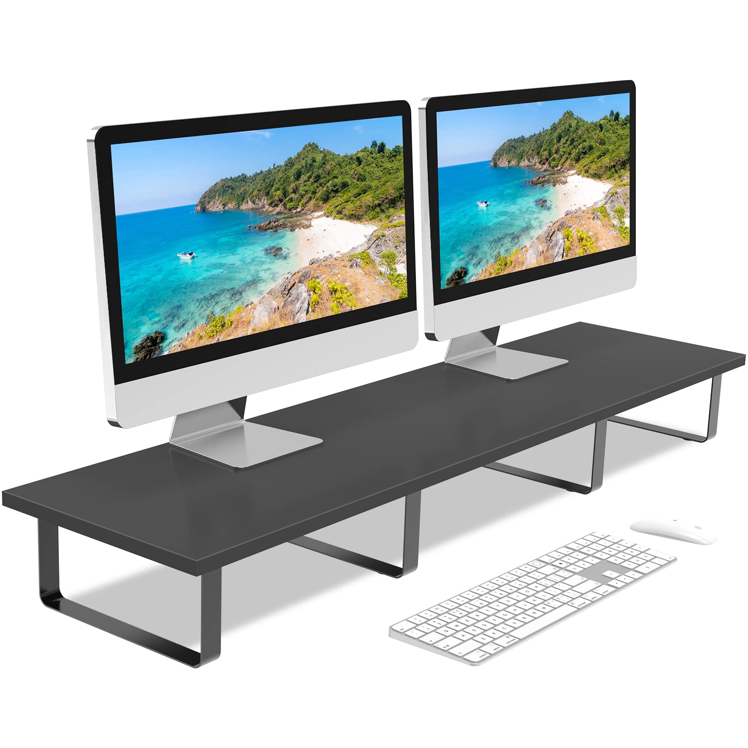 Buy URSETUP Dual Monitor Stand Riser Wood & Steel Desk Shelf Monitor Stand for Dual Screen, TV