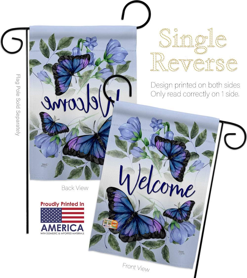 Breeze Decor Purple Butterflies Garden Flag Set Wall Hanger Friends Butterfly Ladybugs Dragonfly Bee Springtime Insect Natural Wildlife Small Decorative Gift Yard House Banner Made in USA 13 X 18.5