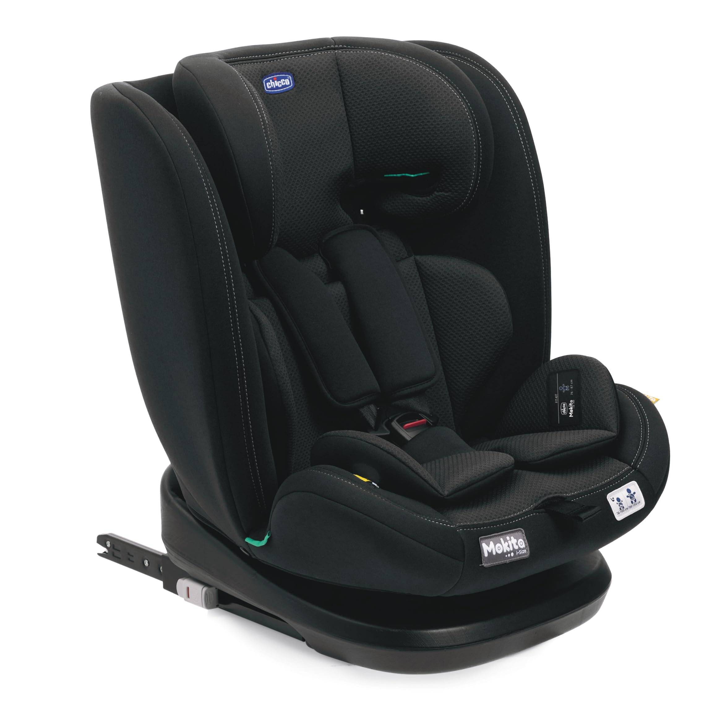 Chicco Silla de Coche Mokita I-Size, con Sistema Isofix, para niños de Entre 76 y 150 cm de Altura, utilizable a Partir de los 15 Meses. Reductor Incluido. Color Negro (Jet Black)